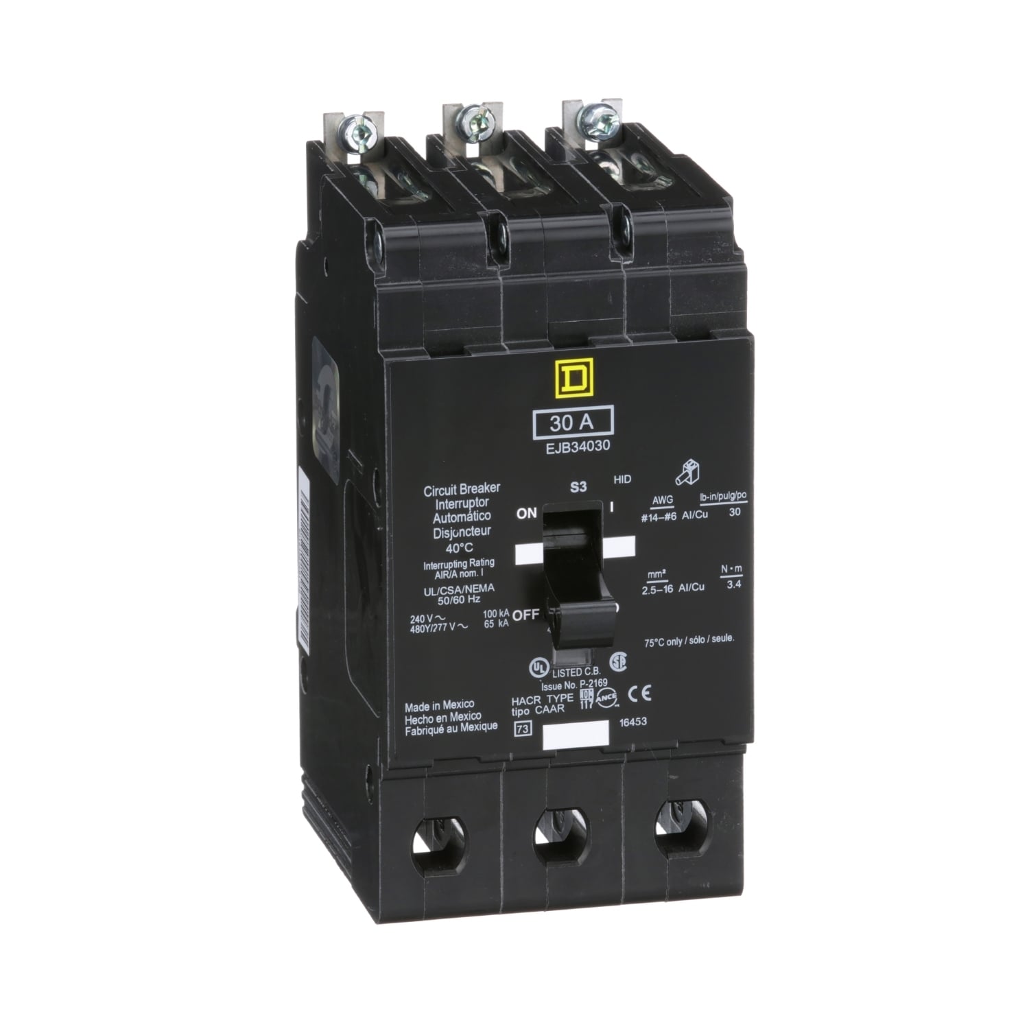 Mini circuit breaker, E-Frame, 30A, 3 pole, 480Y/277VAC, 100kA max, bolt on [TAA]