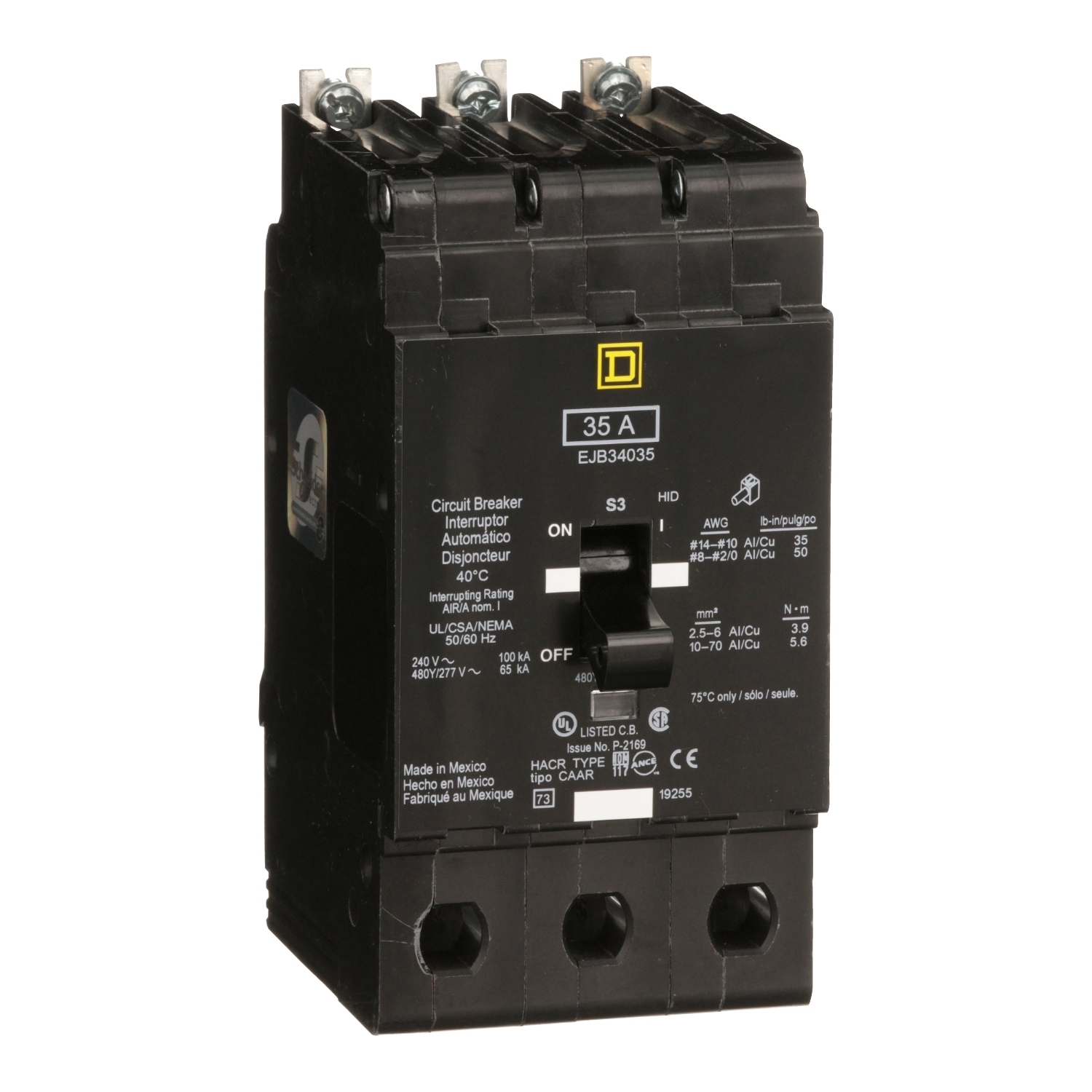 Mini circuit breaker, E-Frame, 35A, 3 pole, 480Y/277VAC, 100kA max, bolt on [TAA]