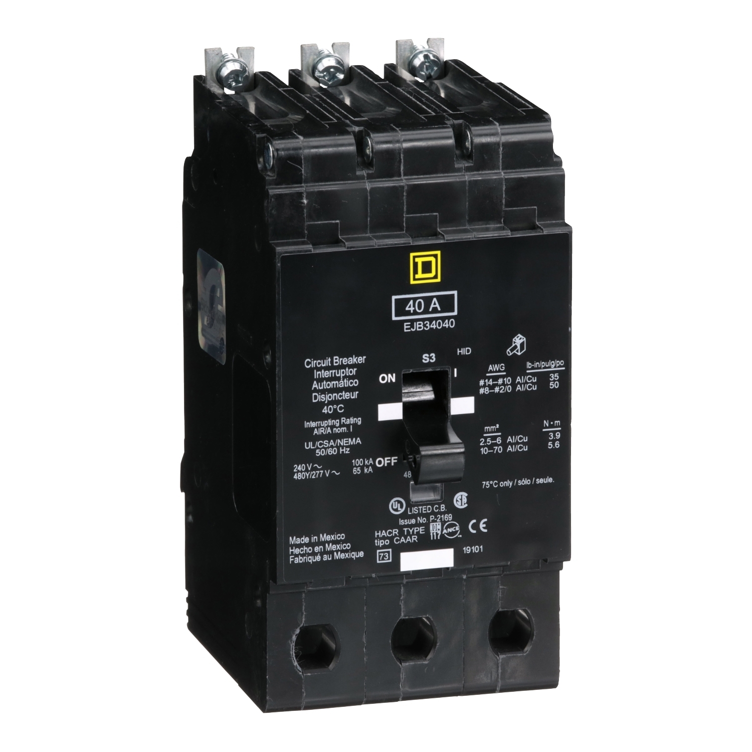 Mini circuit breaker, E-Frame, 40A, 3 pole, 480Y/277VAC, 100kA max, bolt on [TAA]