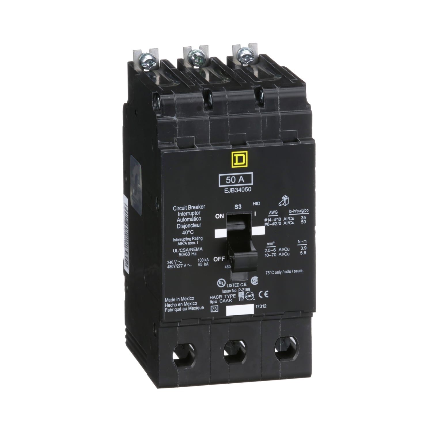 Mini circuit breaker, E-Frame, 50A, 3 pole, 480Y/277VAC, 100kA max, bolt on [TAA]