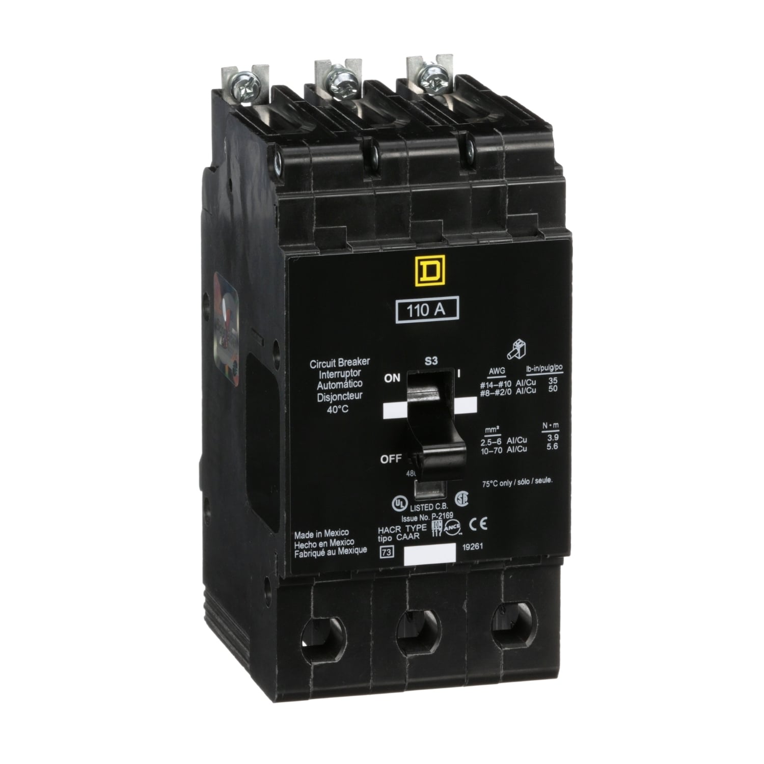Mini circuit breaker, E-Frame, 110A, 3 pole, 480Y/277VAC, 100kA max, bolt on [TAA]