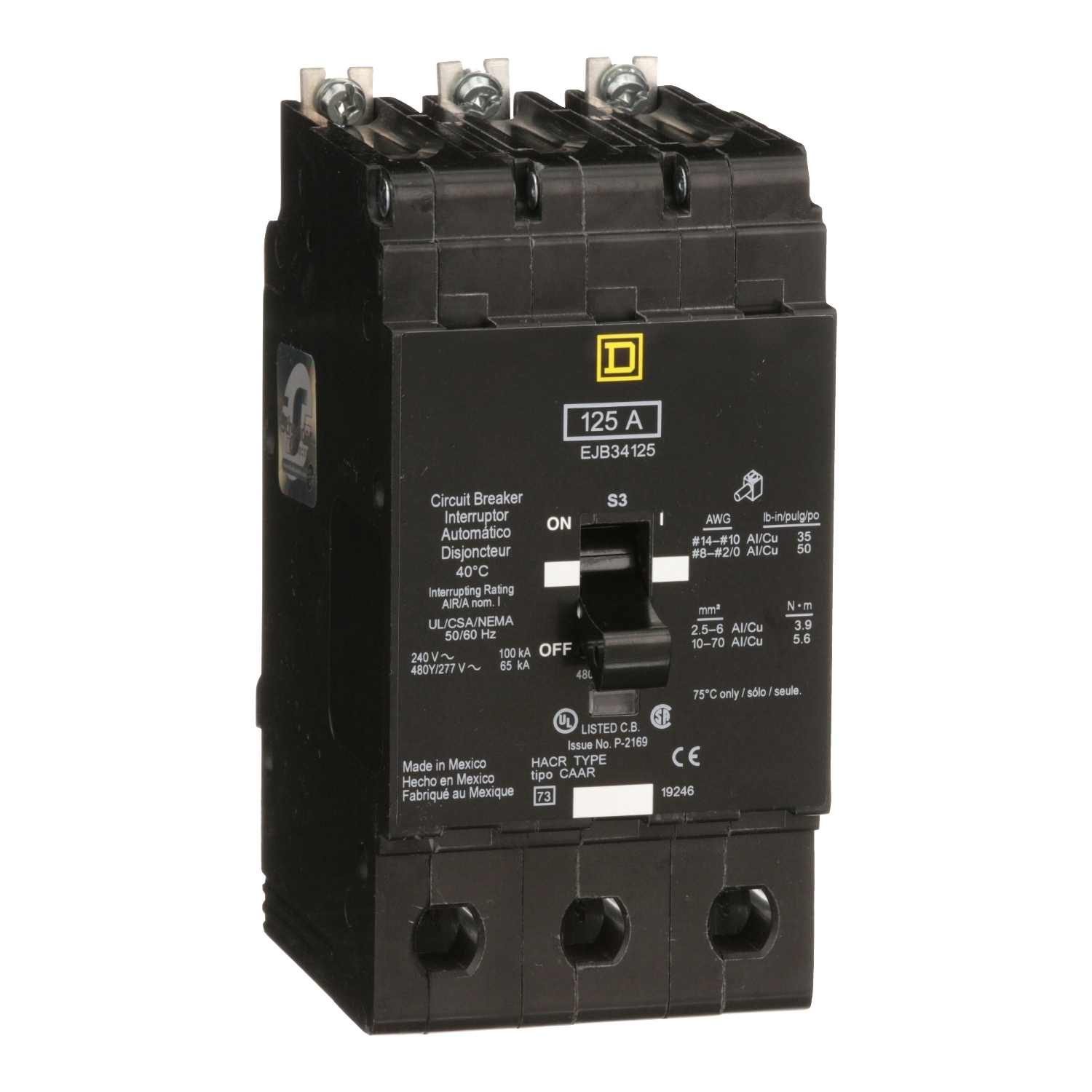 Mini circuit breaker, E-Frame, 125A, 3 pole, 480Y/277VAC, 100kA max, bolt on [TAA]
