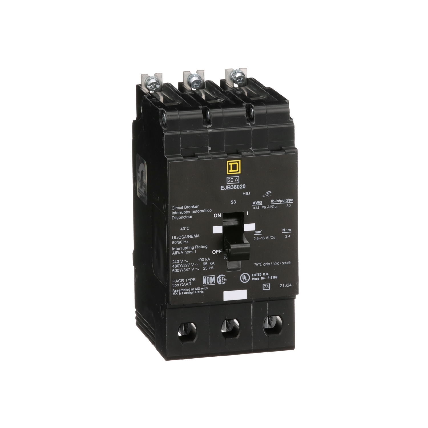 Mini circuit breaker, E-Frame, 20A, 3 pole, 600Y/347VAC, 100kA max, bolt on [TAA]