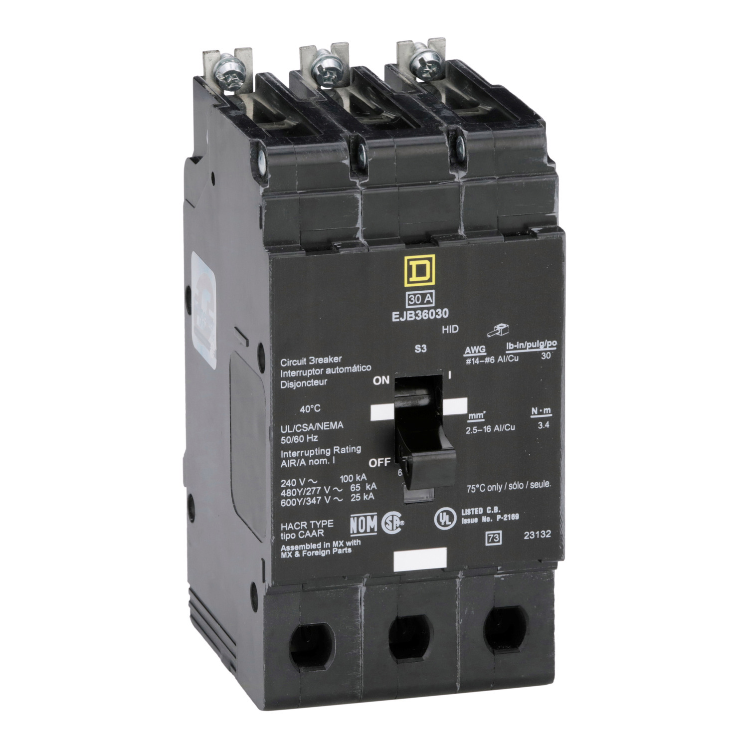 Mini circuit breaker, E-Frame, 30A, 3 pole, 600Y/347VAC, 100kA max, bolt on [TAA]