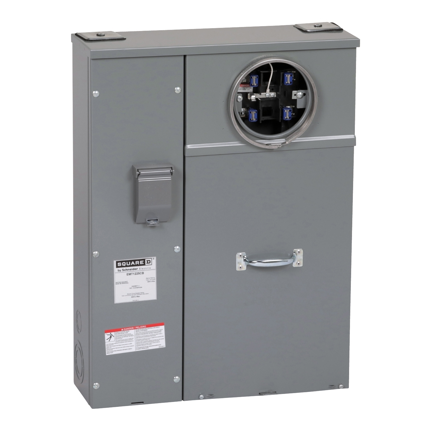 EMT1225CB Meter Socket, Ringed, 1 Phase, 3 Wire, 225 Amp, 5 Jaw, 120/240V, Series A, Test Block Bypass, EUSERC