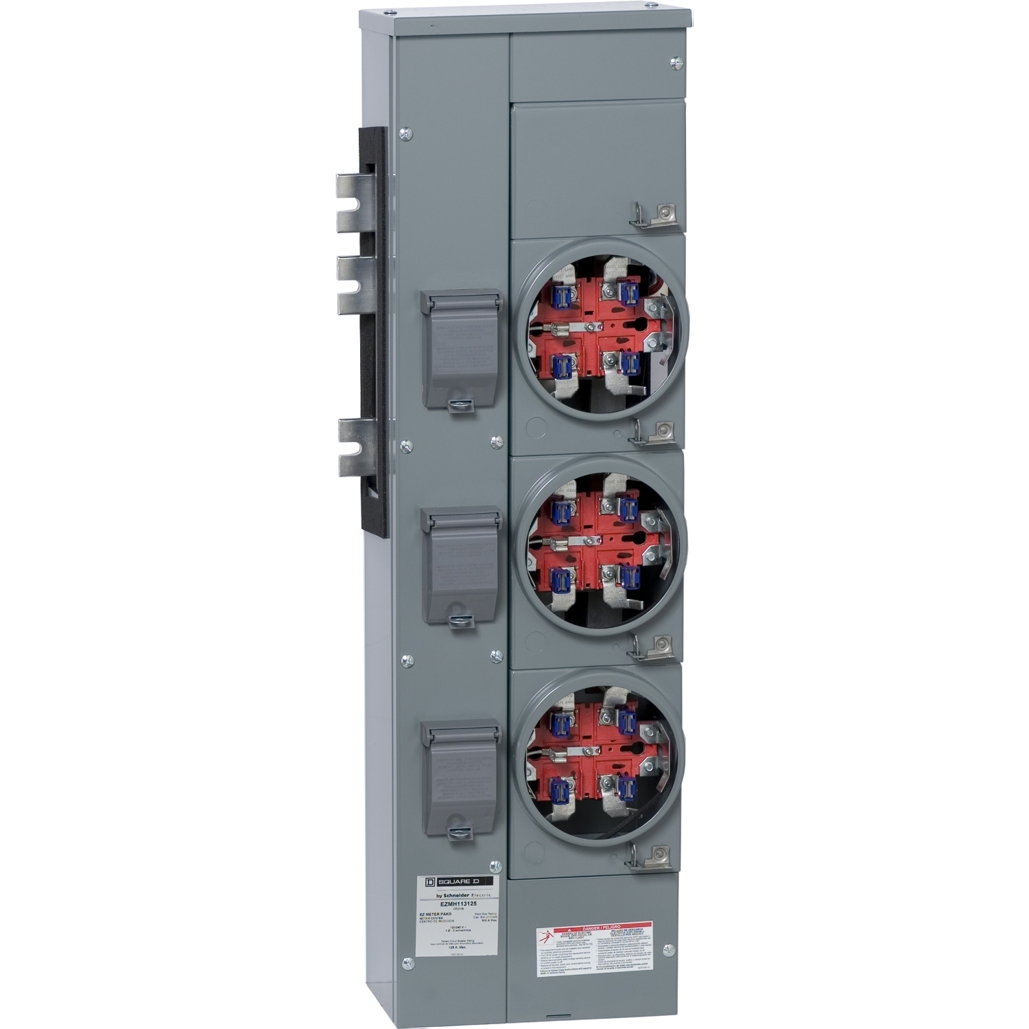 EZMH113125X Branch Unit, EZ Meter Pak, 125 Amp, 3 Socket, 120/240V, Horn Bypass, Ringless, Aluminum and Copper Busbar