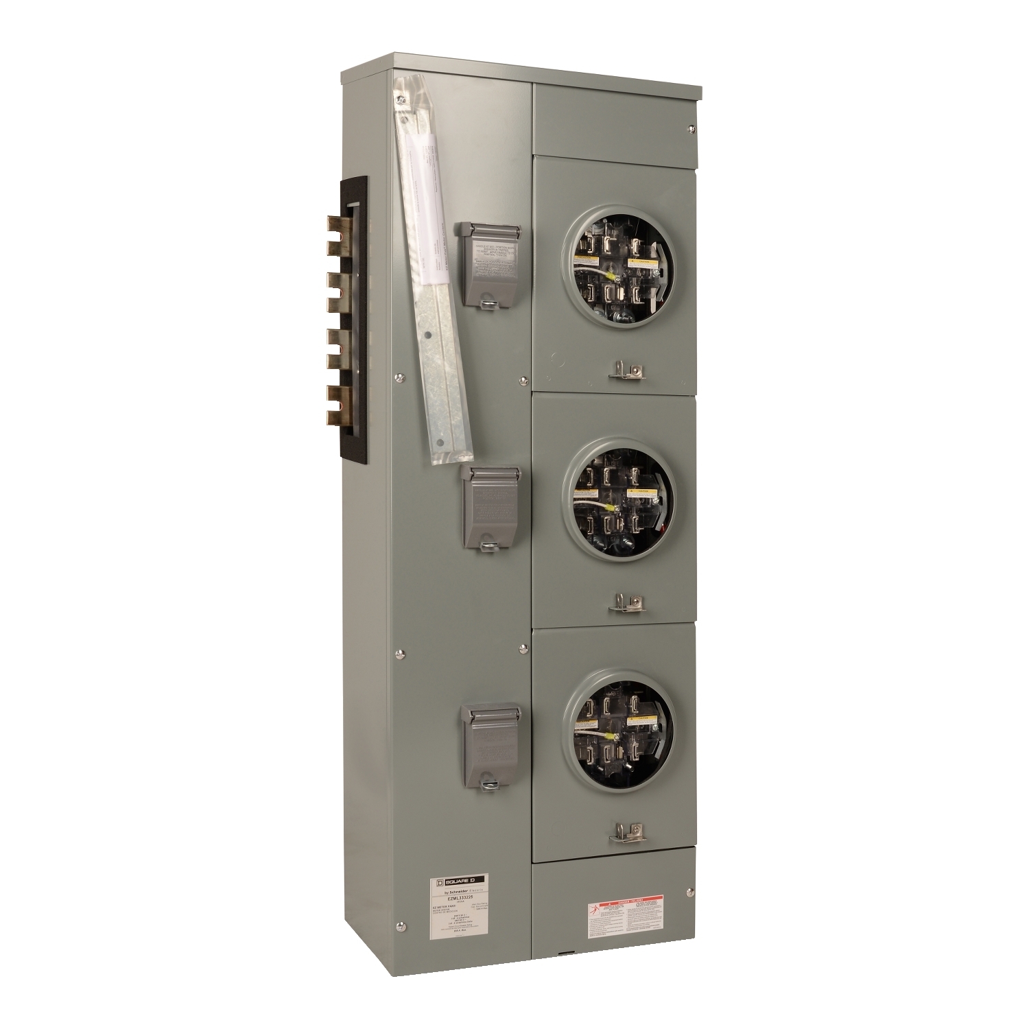 Branch unit, EZ Meter-Pak, 225A, 3 x 7 jaw sockets, 208Y/120VAC, lever bypass, ringless, 1200A Cu busbar