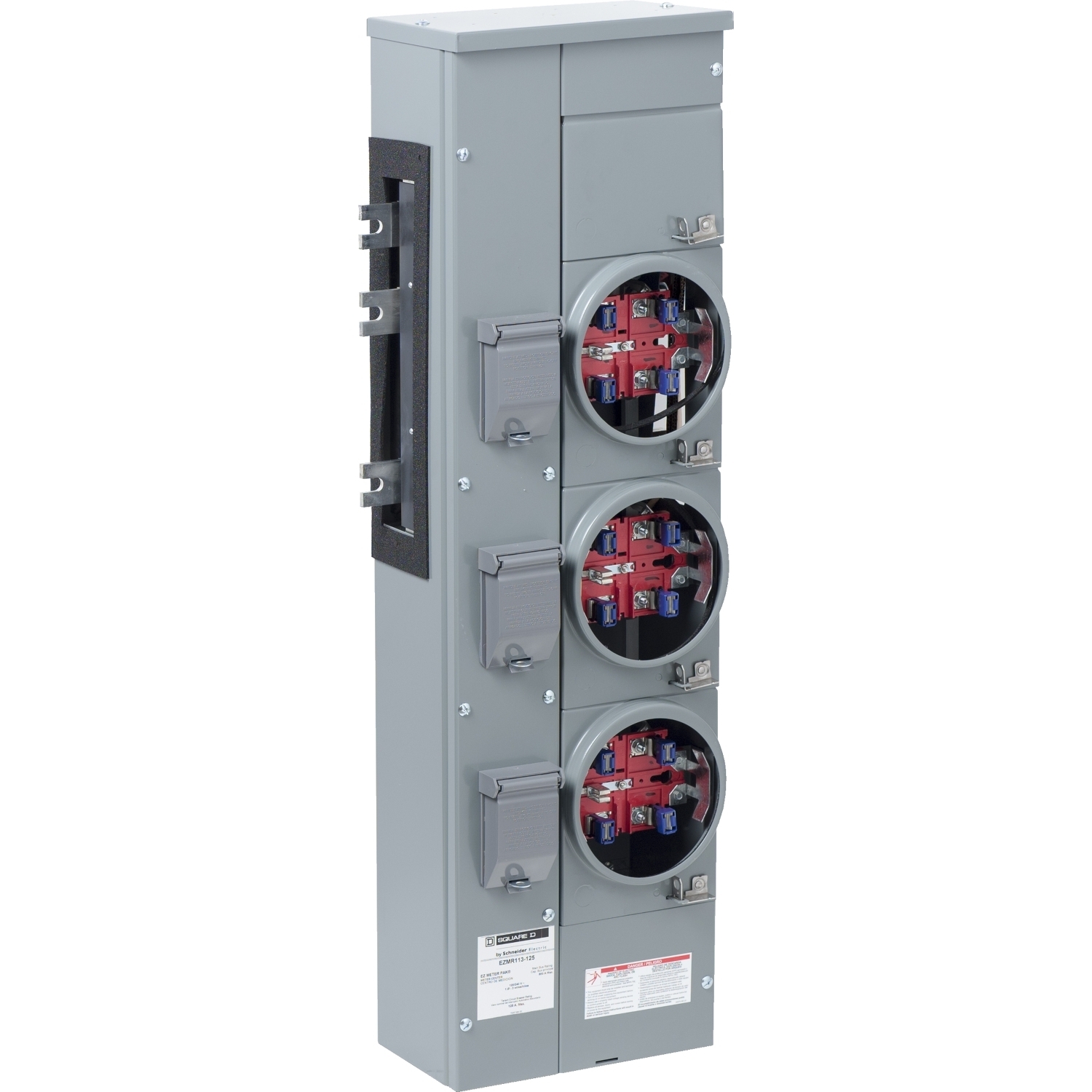 Branch unit, EZ Meter-Pak, 125A, 3 x 5 jaw sockets, 120/240VAC, no bypass, ringless, 1200A Al/Cu busbar