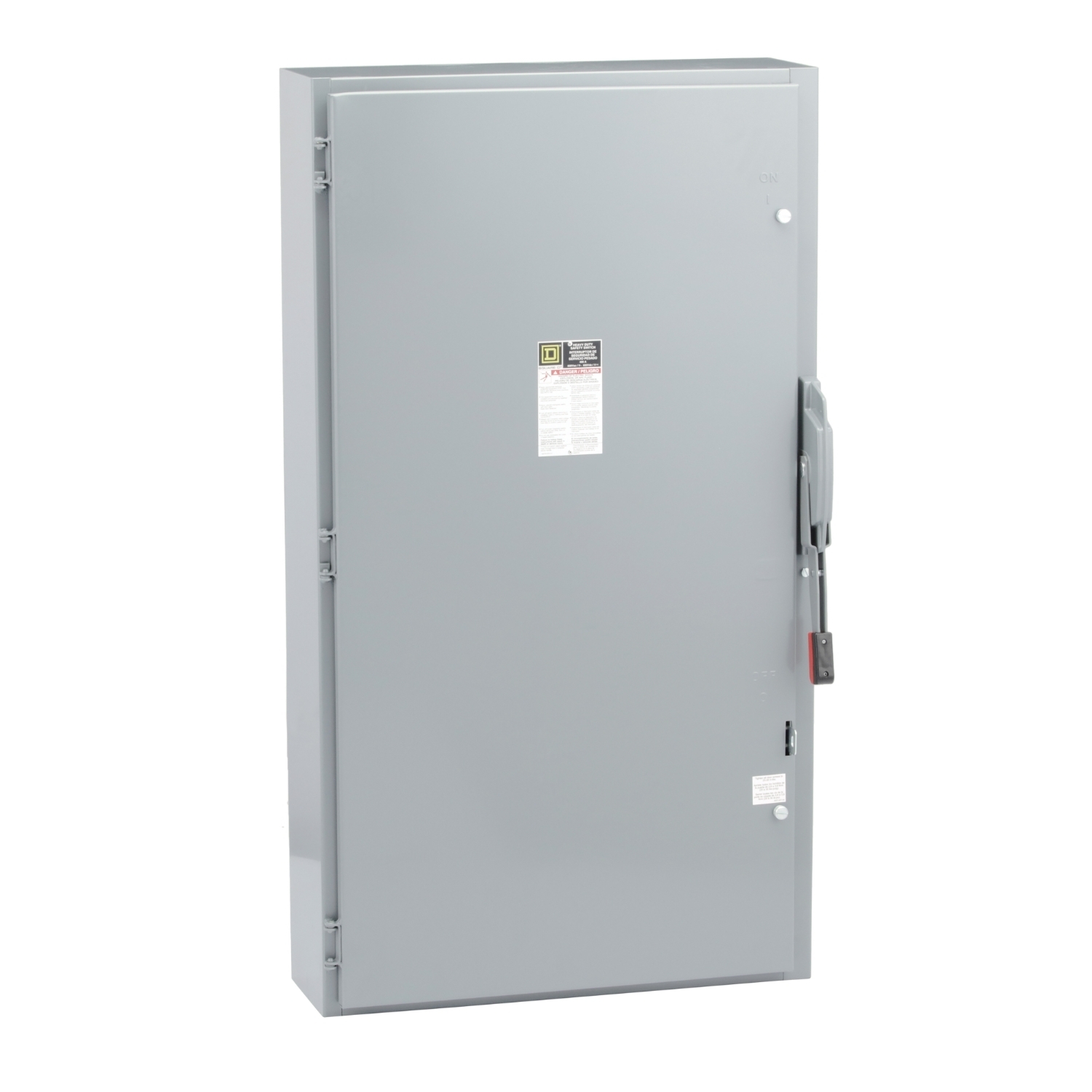 Safety switch, heavy duty, fusible, 600A, 2 pole, 200hp, 240VAC/250VDC, neutral factory installed, NEMA1