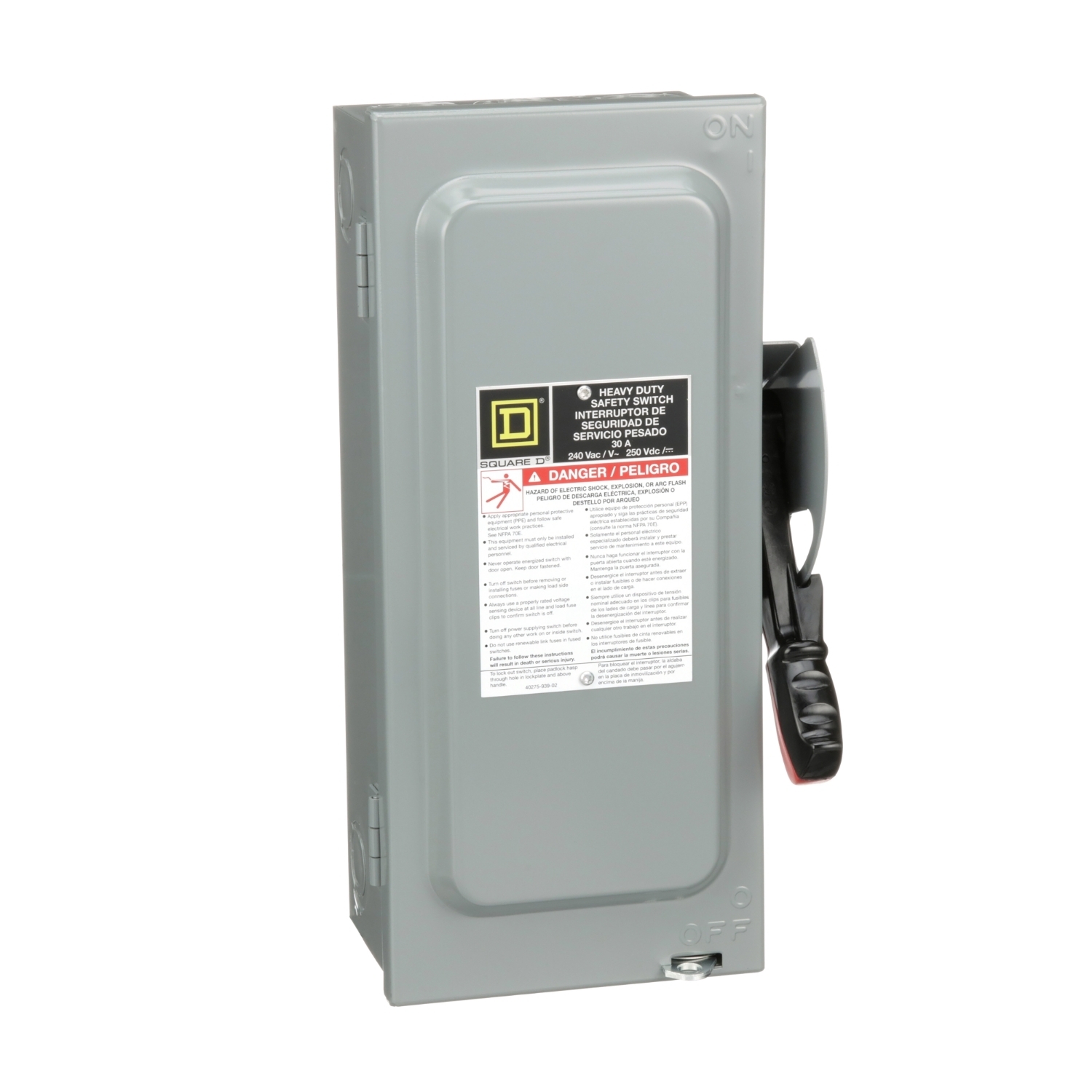 Safety switch, heavy duty, fusible, 30A, 4 wire, 3 pole, 1 neutral, 7.5hp, 240VAC/250VDC, NEMA 1