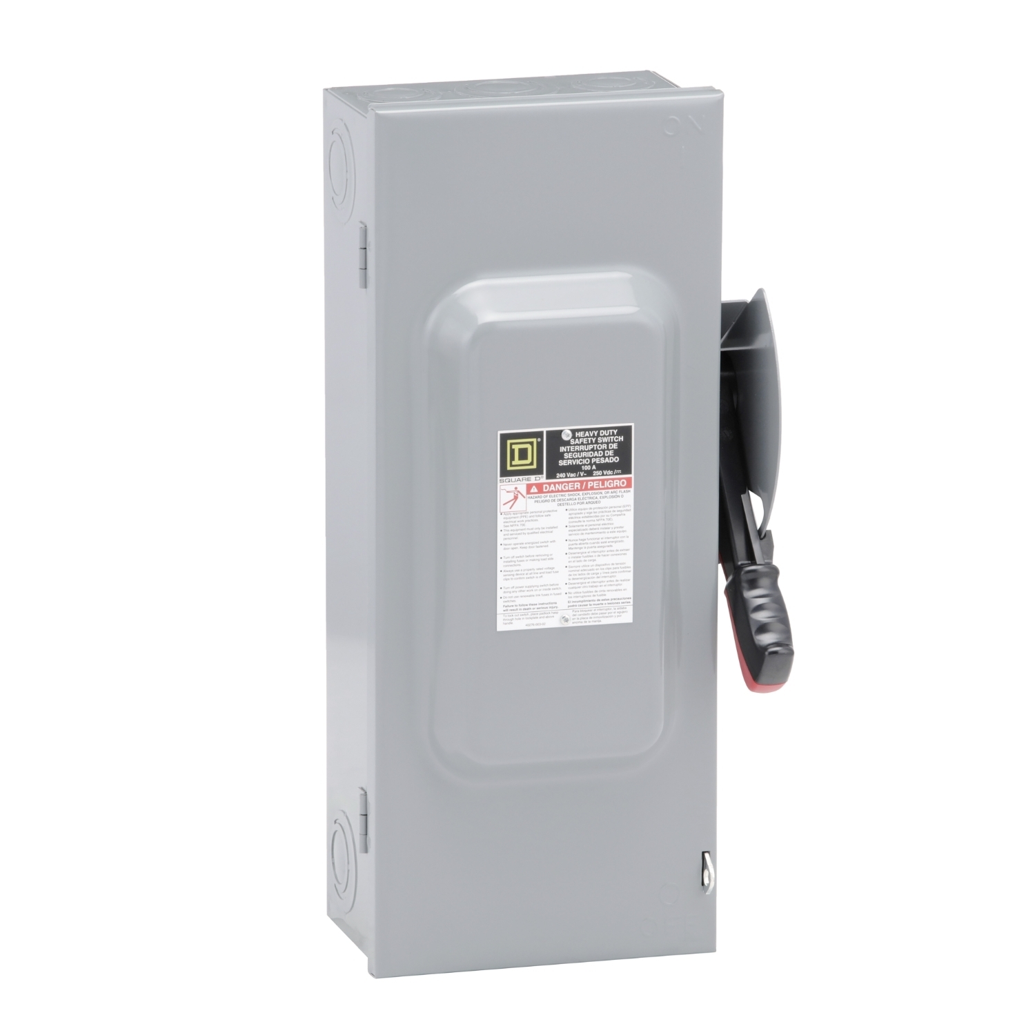 Safety switch, heavy duty, fusible, 100A, 4 wire, 3 pole, 1 neutral, 30hp, 240VAC/250VDC, NEMA 1