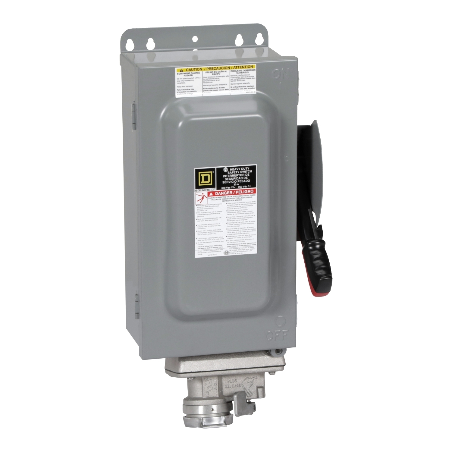 Safety switch, heavy duty, fusible, 30A, 600VAC/DC, 3 poles, 20HP, NEMA 12K, Crouse-Hinds Arktite