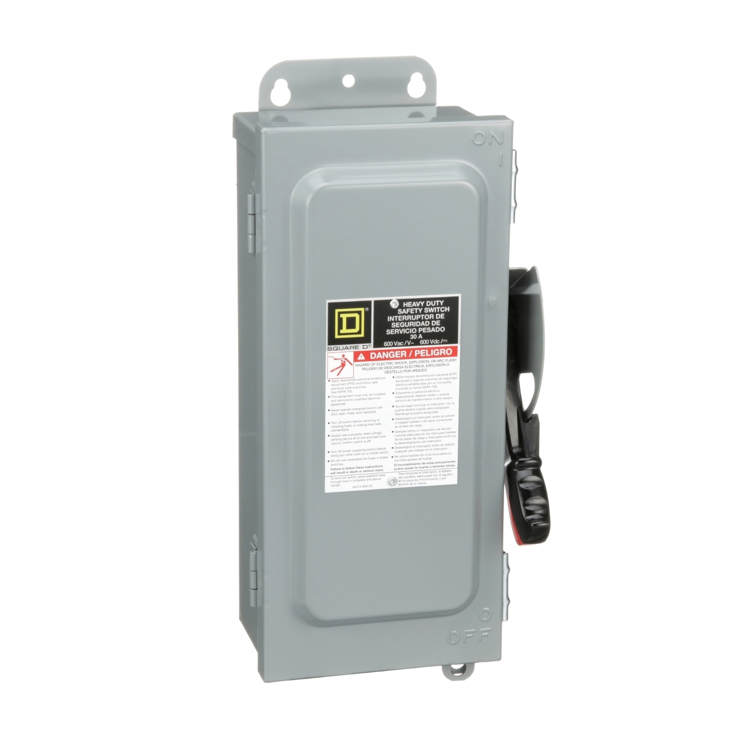 Safety switch, heavy duty, fusible, 30A, 3 wire, 3 pole, 20HP, 600V AC/DC, NEMA 12