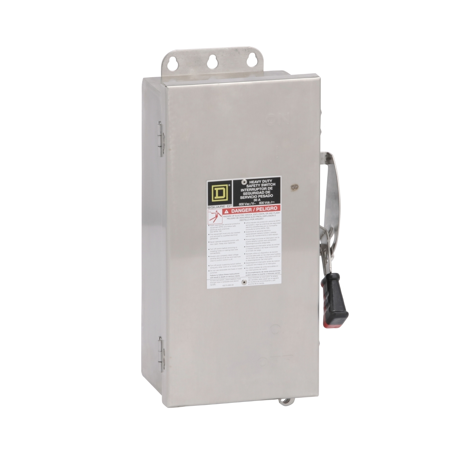 Safety switch, heavy duty, fusible, 30A, 3 wire, 3 pole, 20HP, 600V AC/DC, NEMA 4, 4X, 5, 304 stainless steel