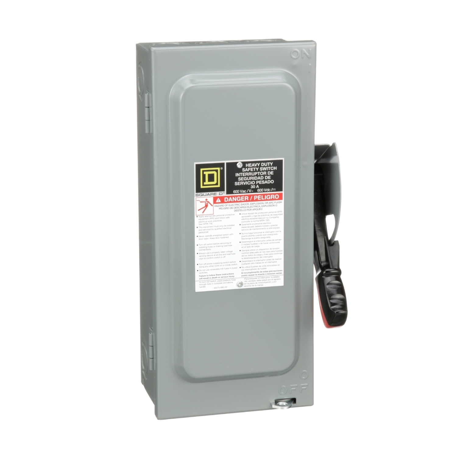 Safety switch, heavy duty, fusible, 30A, 4 wire, 3 pole, 1 neutral, 20hp, 600VAC/DC, NEMA 1