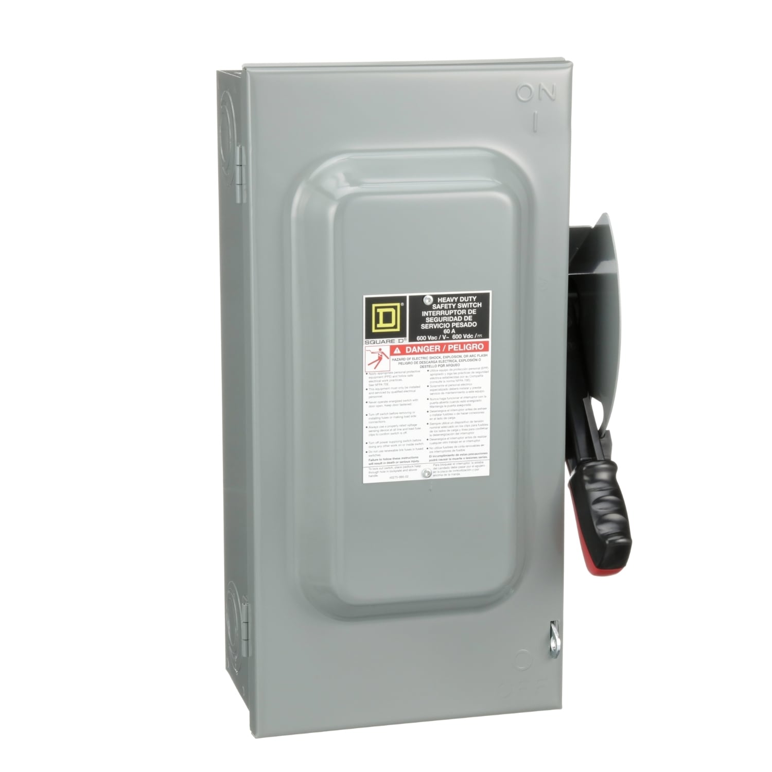Safety switch, heavy duty, fusible, 60A, 3 wire, 3 pole, 50hp, 600VAC/DC, NEMA 1