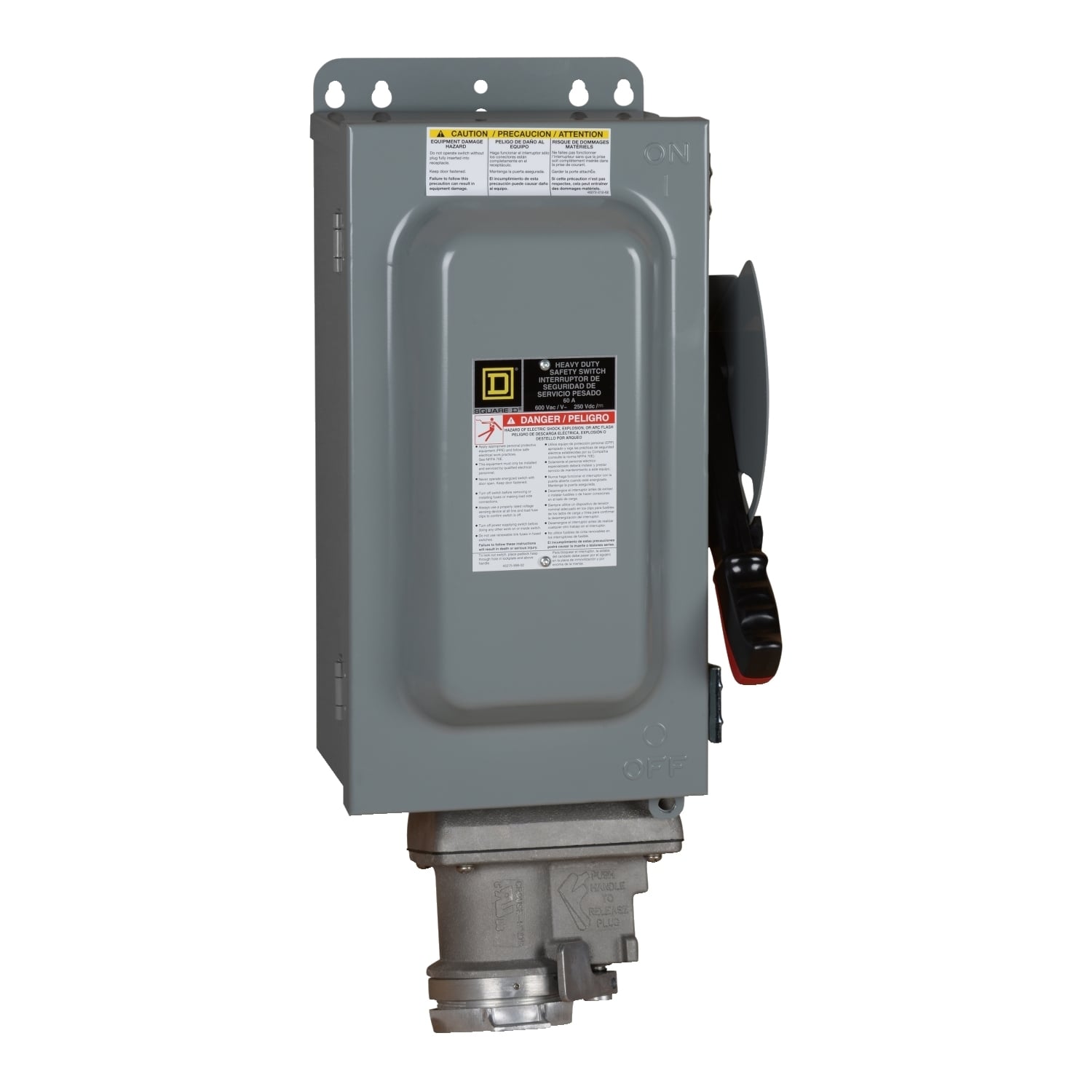 Safety switch, heavy duty, fusible, 60A, 600VAC/DC, 3 poles, 50HP, NEMA 12K, Crouse-Hinds Arktite