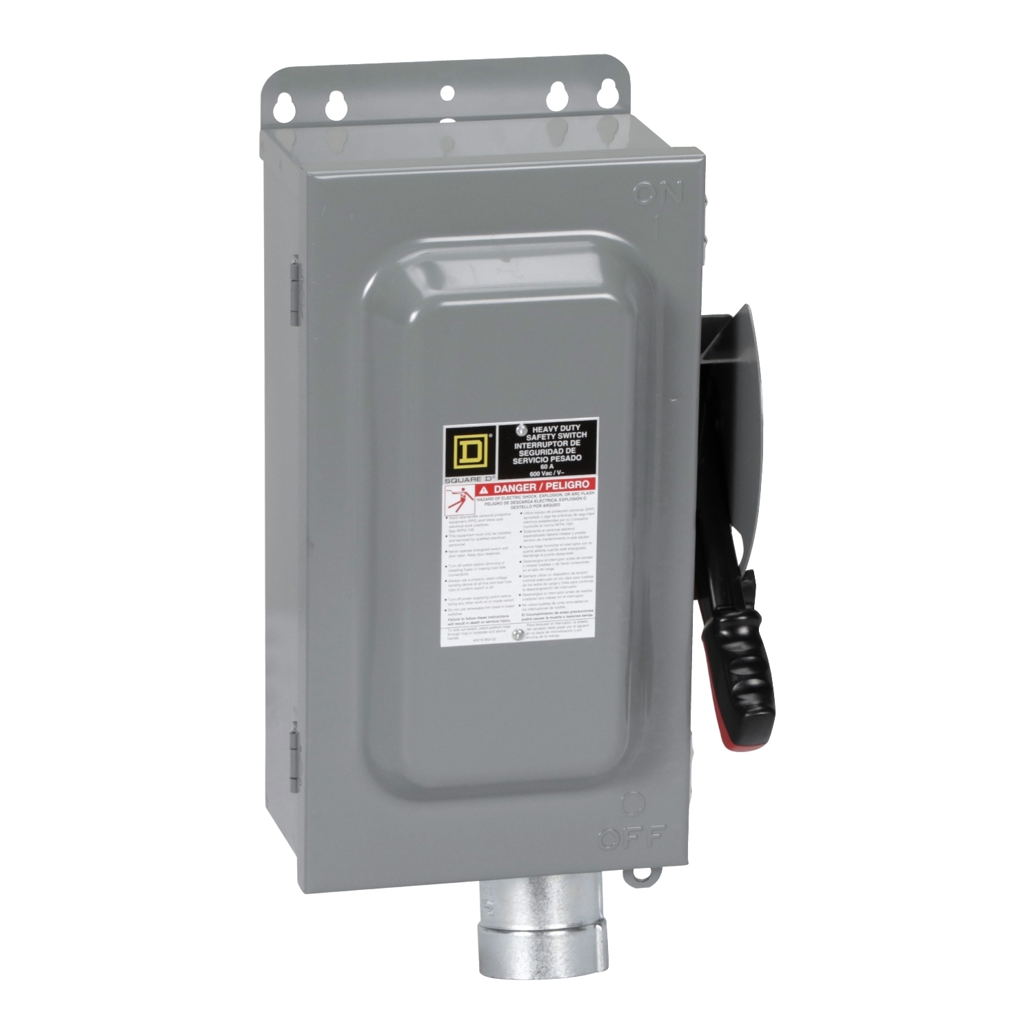 Safety switch, heavy duty, fusible, 60A, 600VAC, 600VDC, 3 poles, 50hp, NEMA 12K, Hubbellock receptacle