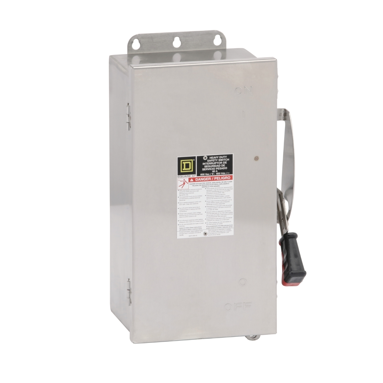 Safety switch, heavy duty, fusible, 60A, 3 wire, 3 pole, 50HP, 600V AC/DC, NEMA 4, 4X, 5, 304 stainless steel