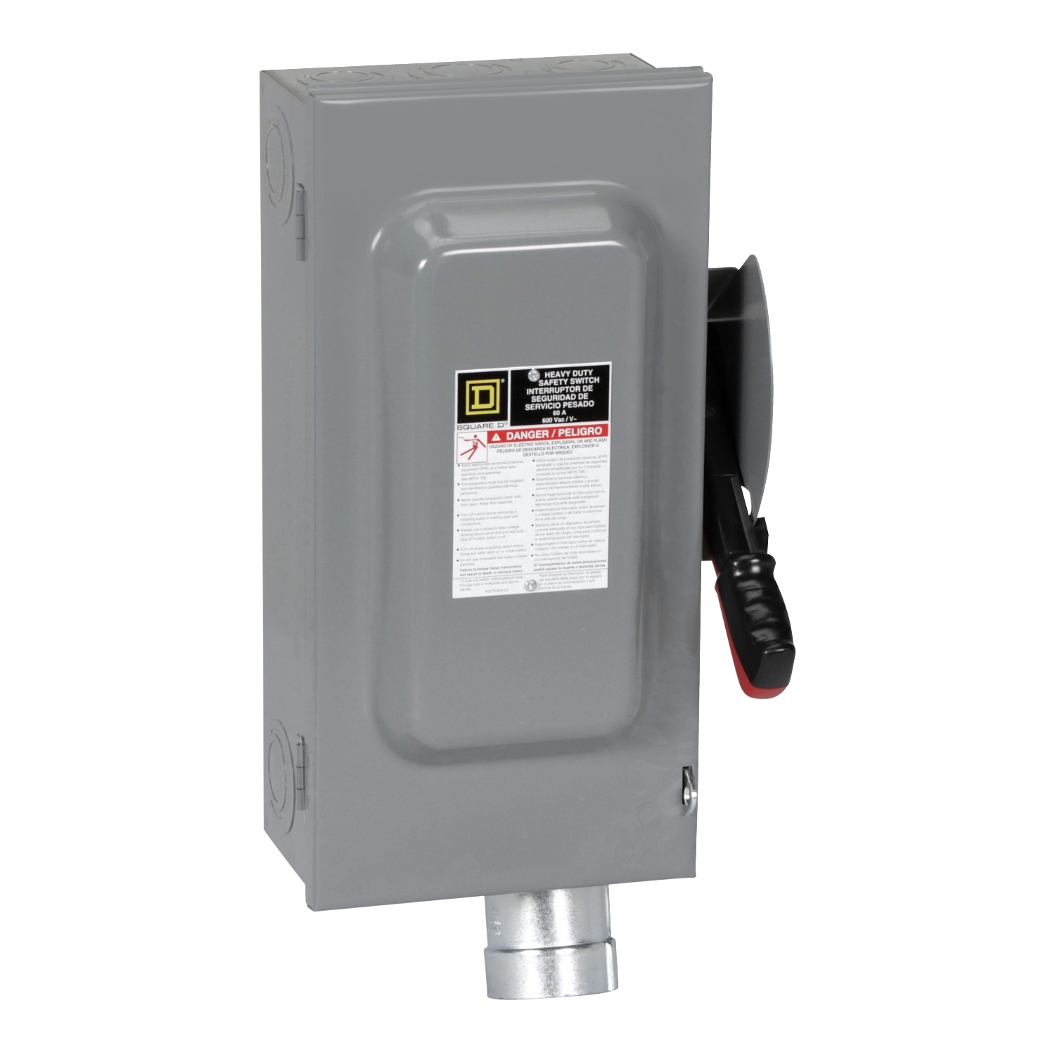 Safety switch, heavy duty, fusible, 60A, 600VAC/DC, 3 poles, 50HP, NEMA 1, Hubbellock receptacle