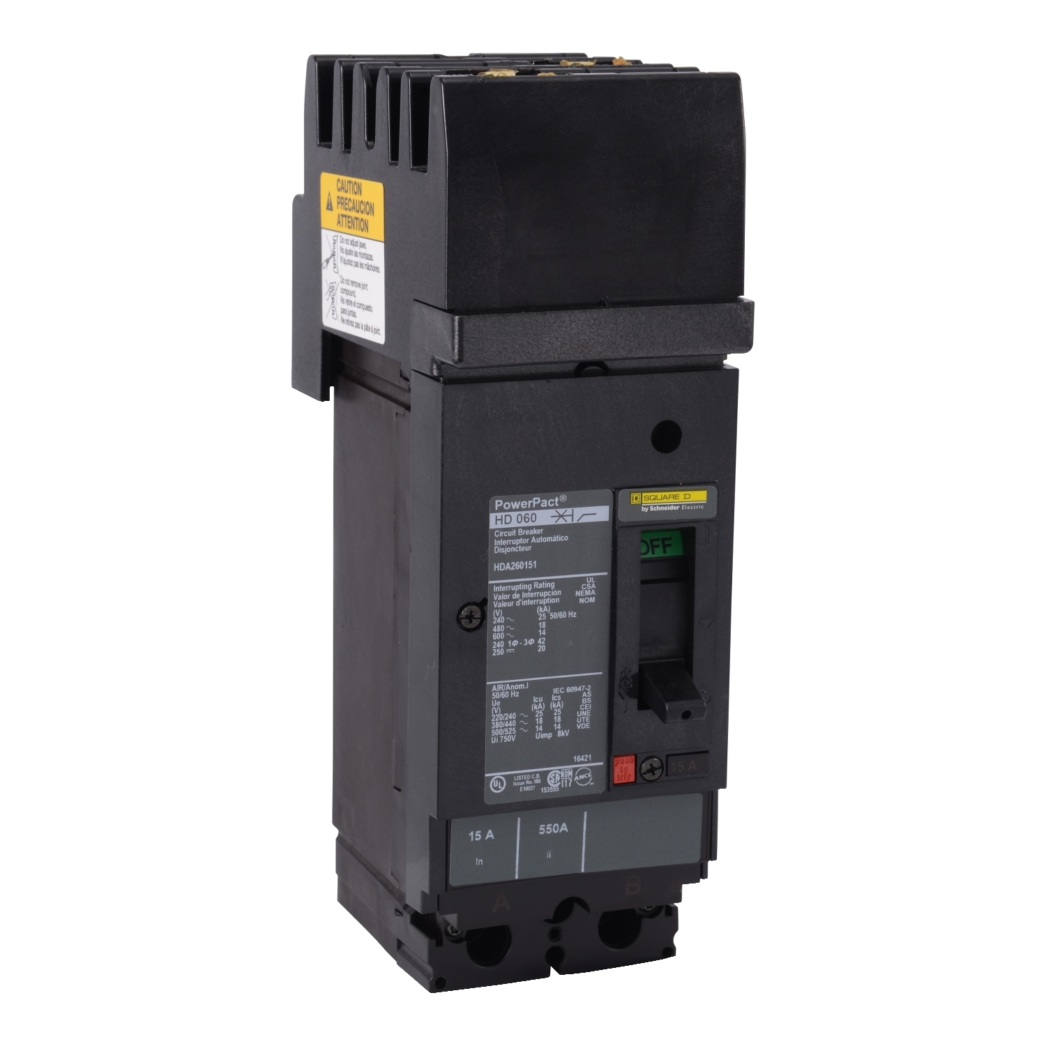 Circuit breaker, PowerPacT H, 150A, 2 pole, 600VAC, 14kA, I-Line, thermal magnetic, 80%, BC
