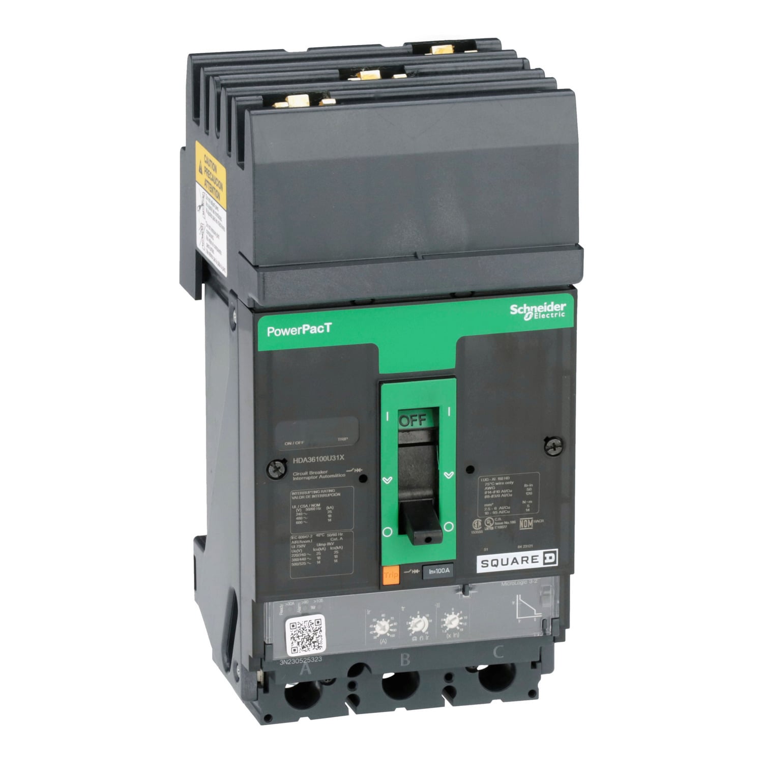 HDA36100U31X Molded Case Circuit Breaker, 100 Amp, 3 Pole, 600V