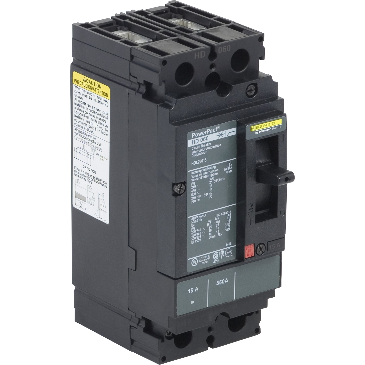 Circuit breaker, PowerPacT H, 25A, 2 pole, 600VAC, 14kA, lugs, thermal magnetic, 80%