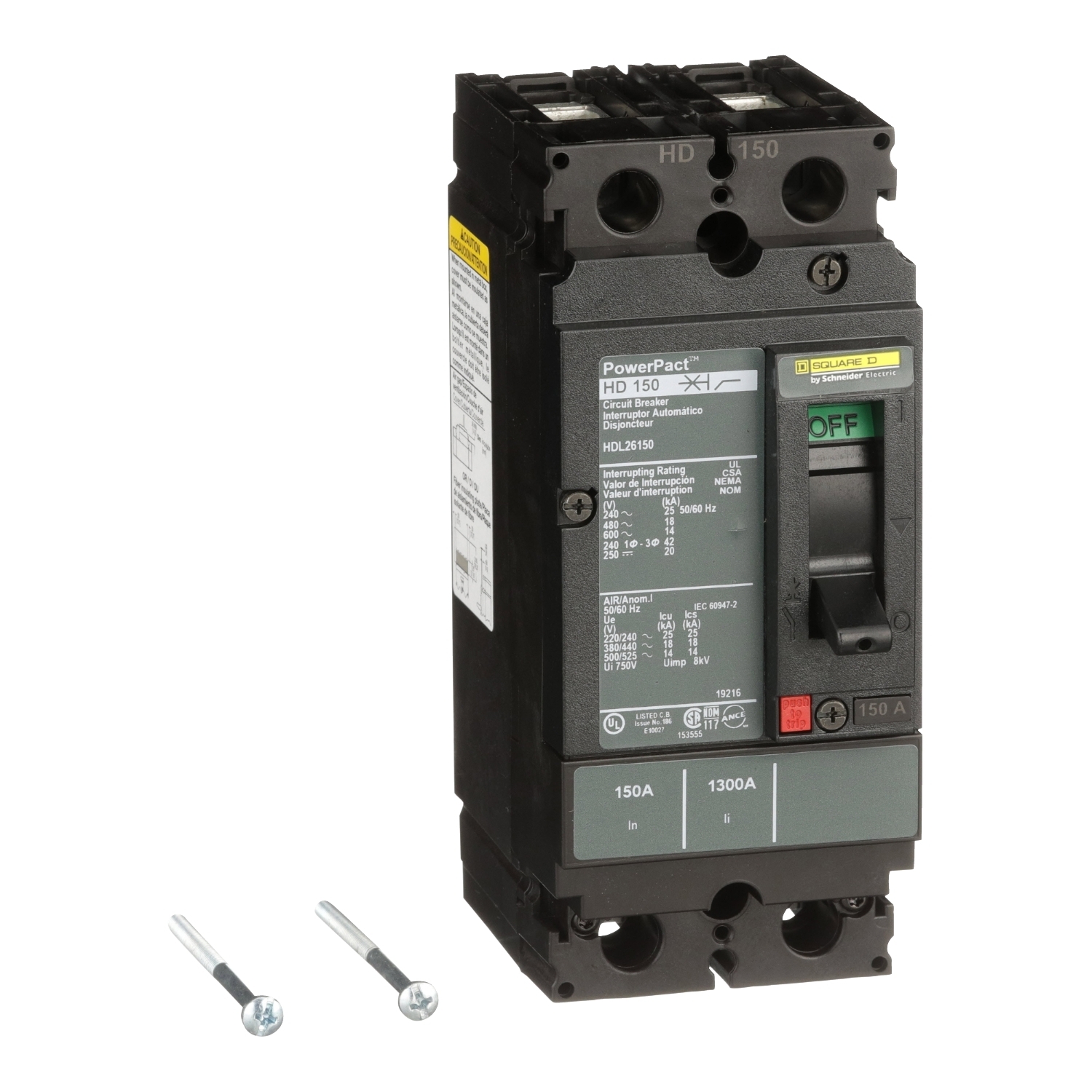 Circuit breaker, PowerPacT H, 150A, 2 pole, 600VAC, 14kA, lugs, thermal magnetic, 80%