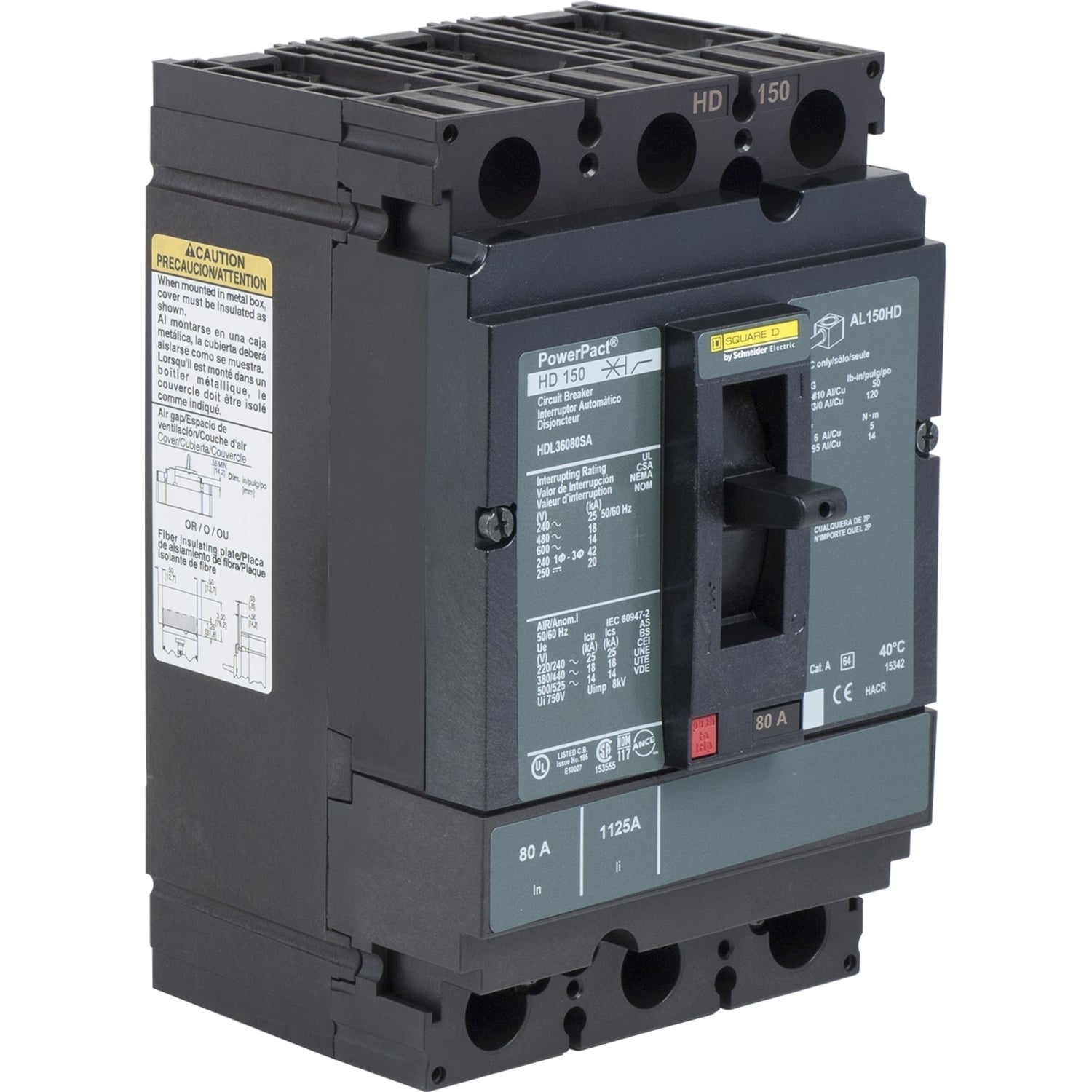 Circuit breaker, PowerPacT H, 30A, 3 pole, 600VAC, 14kA, lugs, thermal magnetic, 80%, aux switch