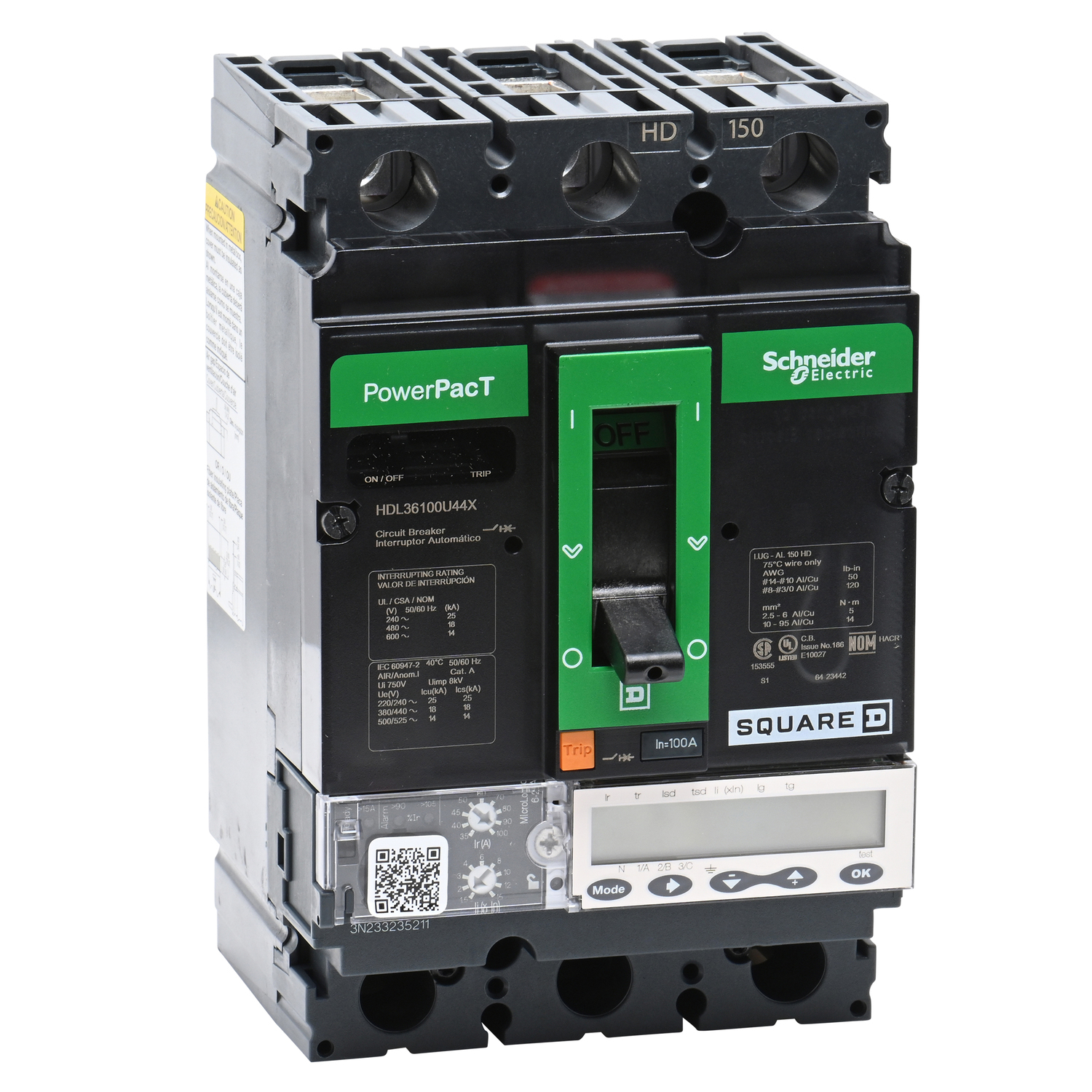 HDL36100U44X Molded Case Circuit Breaker, 100 Amp, 3 Pole, 600V