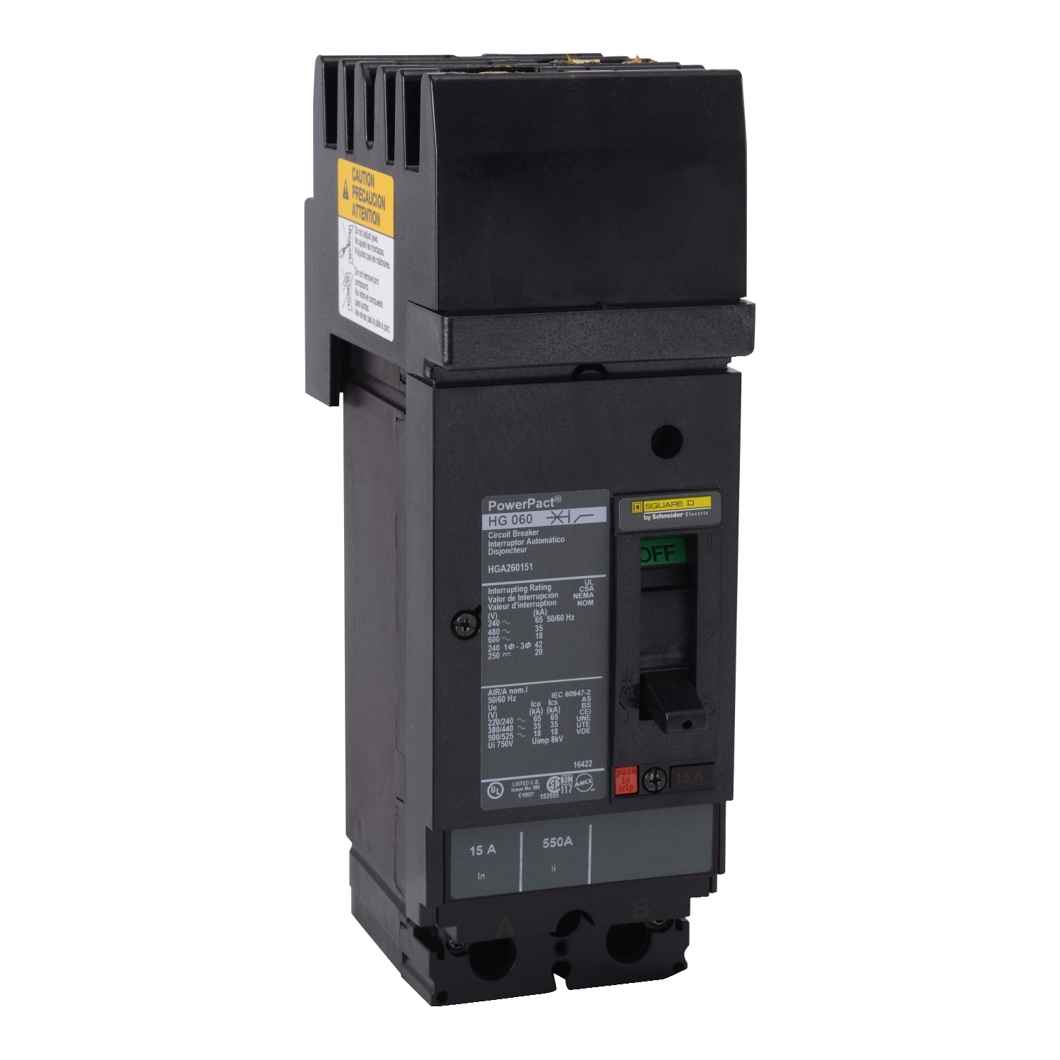 Circuit breaker, PowerPacT H, 150A, 2 pole, 600VAC, 18kA, I-Line, thermal magnetic, 80%, AC