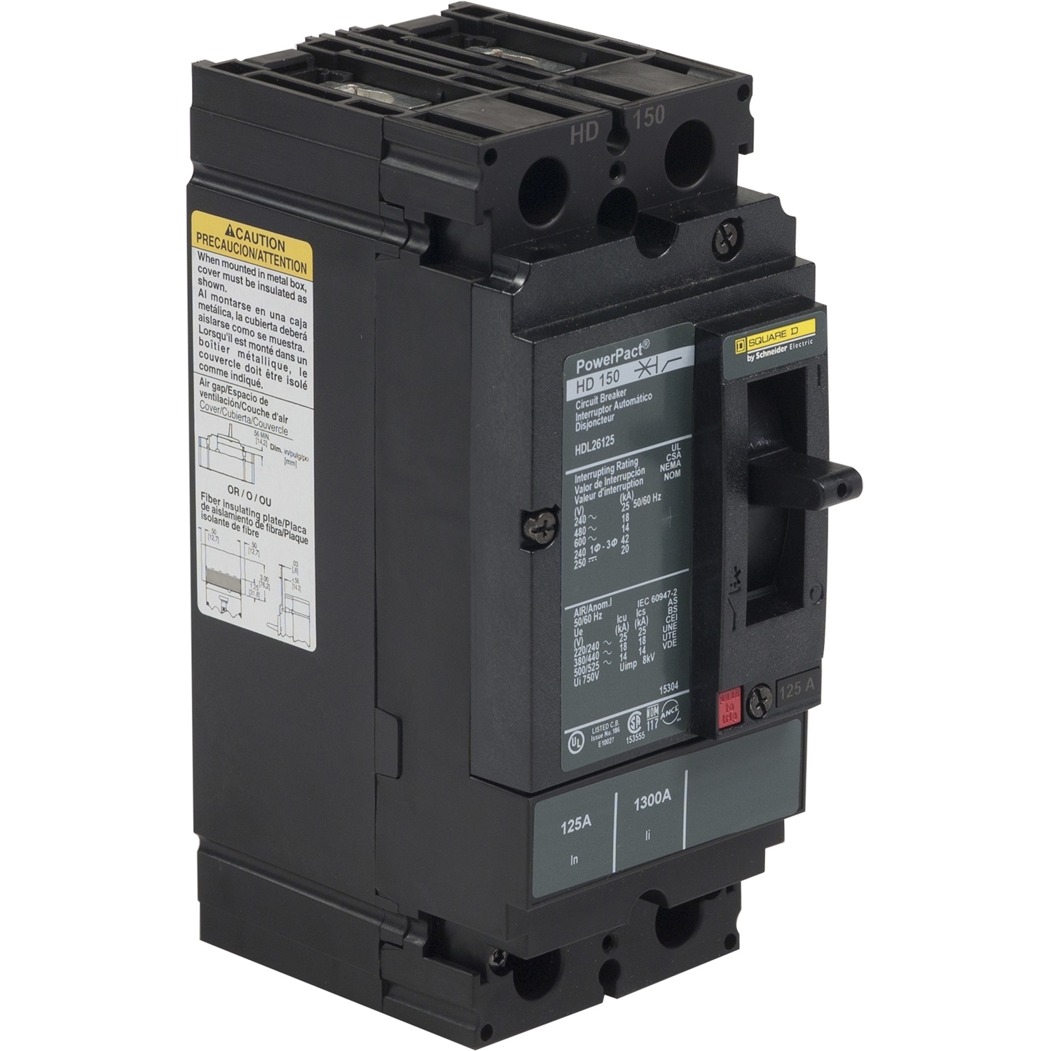 Circuit breaker, PowerPacT H, 60A, 2 pole, 600VAC, 18kA, lugs, thermal magnetic, 80%