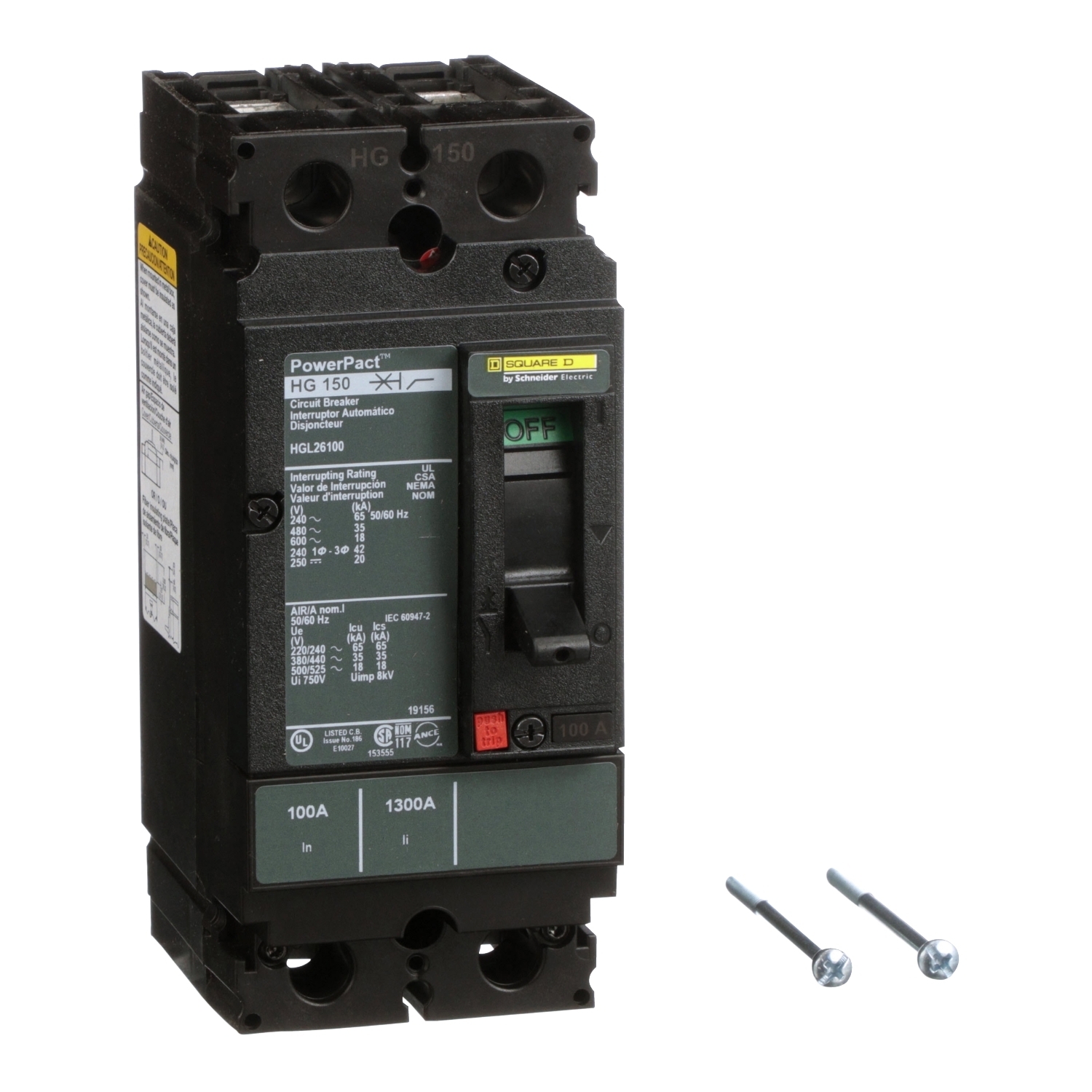 Circuit breaker, PowerPacT H, 100A, 2 pole, 600VAC, 18kA, lugs, thermal magnetic, 80%