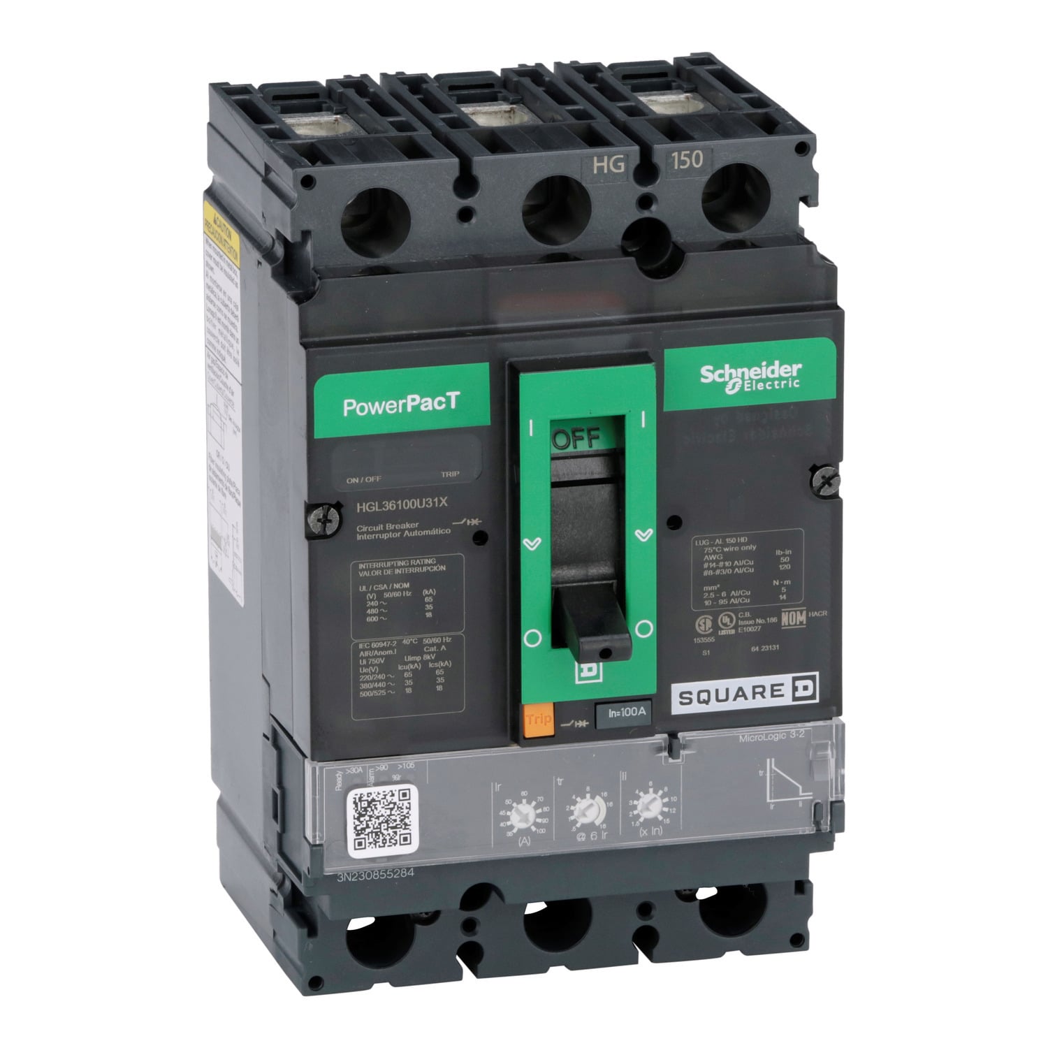 HGL36100U31X Molded Case Circuit Breaker, 100 Amp, 3 Pole, 600V