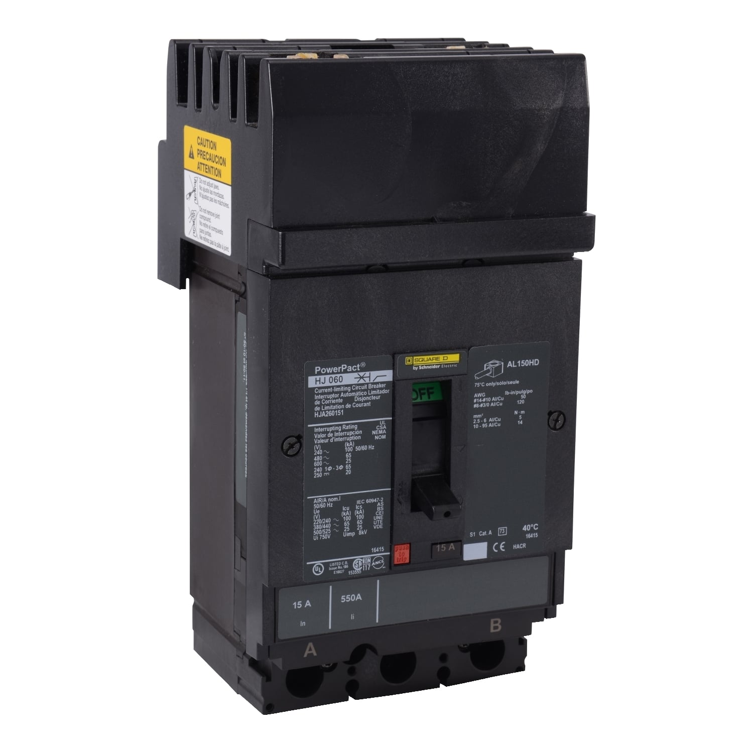 Circuit breaker, PowerPacT H, 150A, 2 pole, 600VAC, 25kA, I-Line, thermal magnetic, 80%, AC