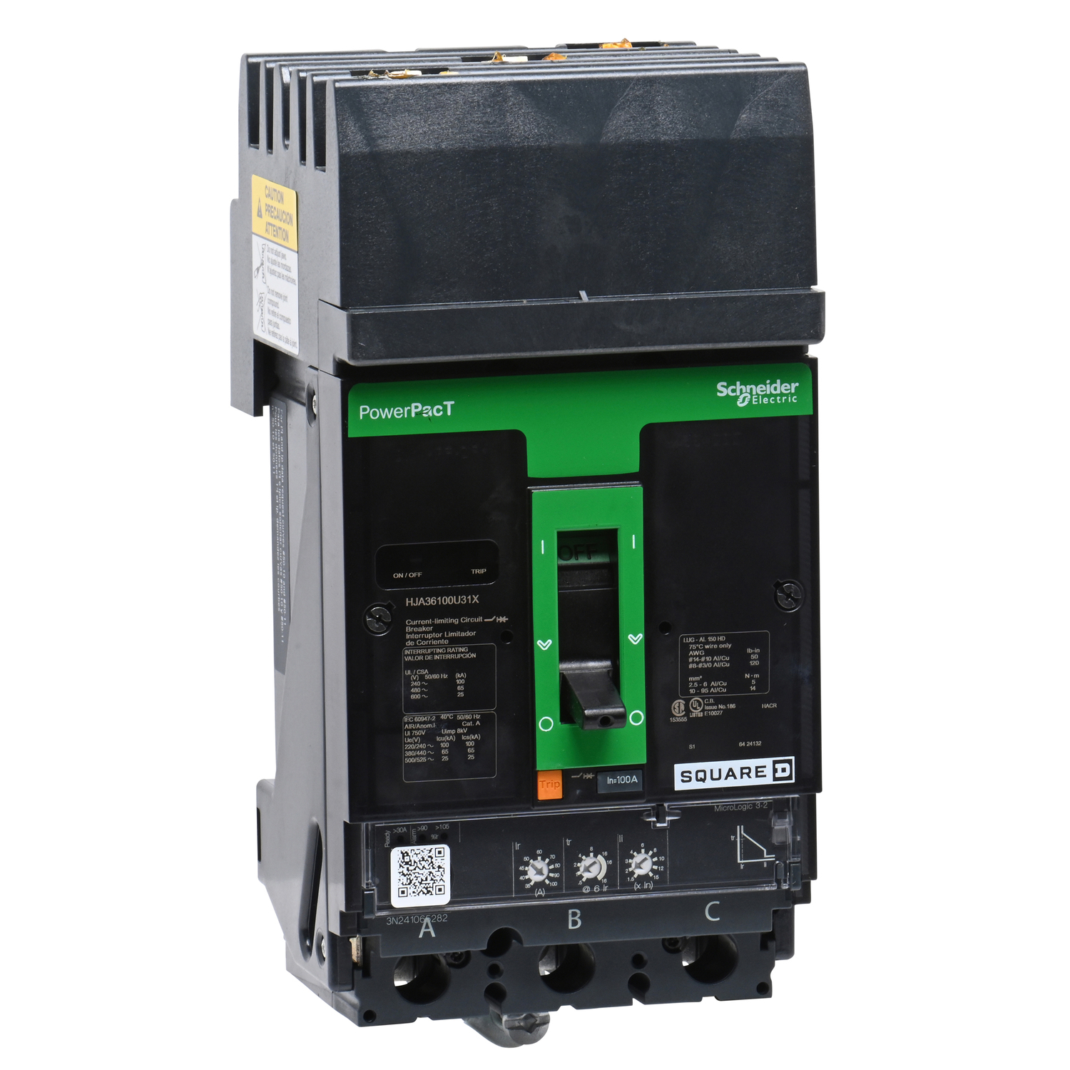 HJA36100U31X Molded Case Circuit Breaker, 100 Amp, 3 Pole, 600V