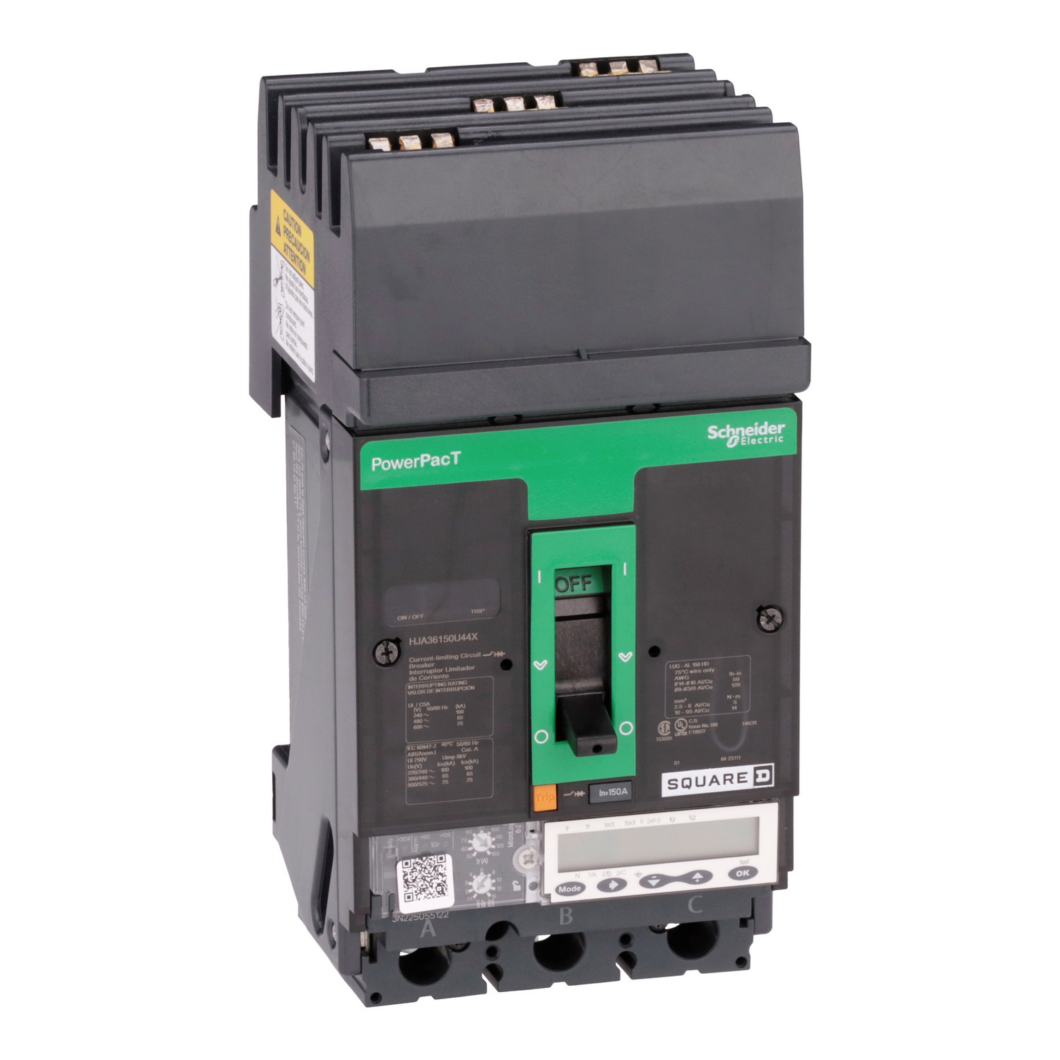 HJA36150U44X Molded Case Circuit Breaker, 150 Amp, 3 Pole, 600V