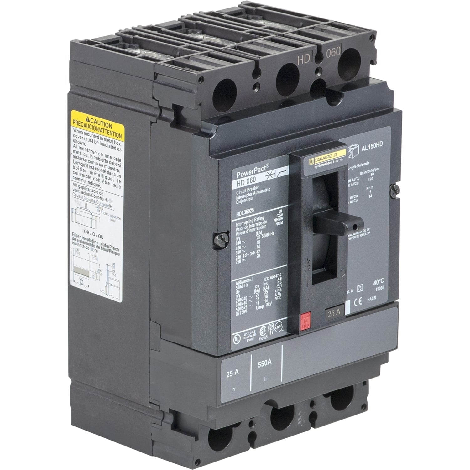 Circuit breaker, PowerPacT H, 35A, 3 pole, 600VAC, 25kA, lugs, thermal magnetic, 80%