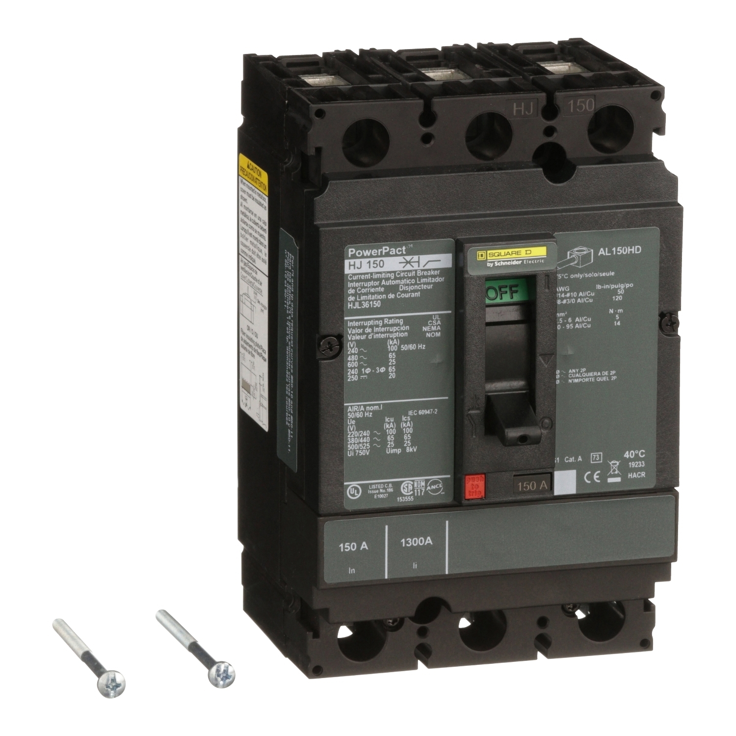 Circuit breaker, PowerPacT H, 150A, 3 pole, 600VAC, 25kA, lugs, thermal magnetic, 80%