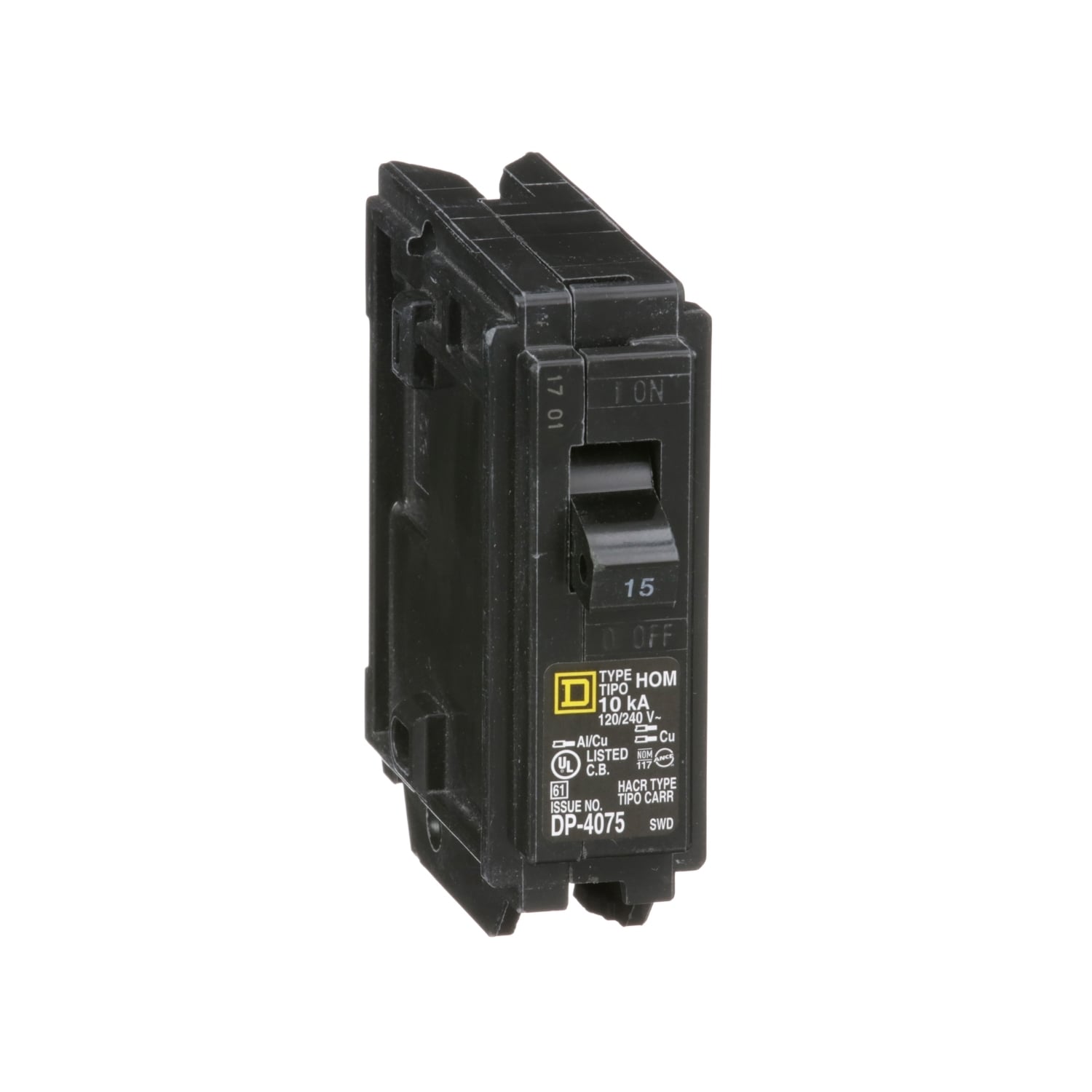 HOM115 Homeline Miniature Circuit Breaker, 15 Amp, 1 Pole, 120/240V