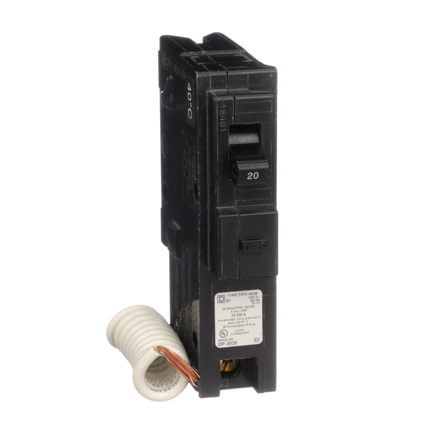 HOM120EPD Homeline Miniature Circuit Breaker, 20 Amp, 1 Pole, 120V