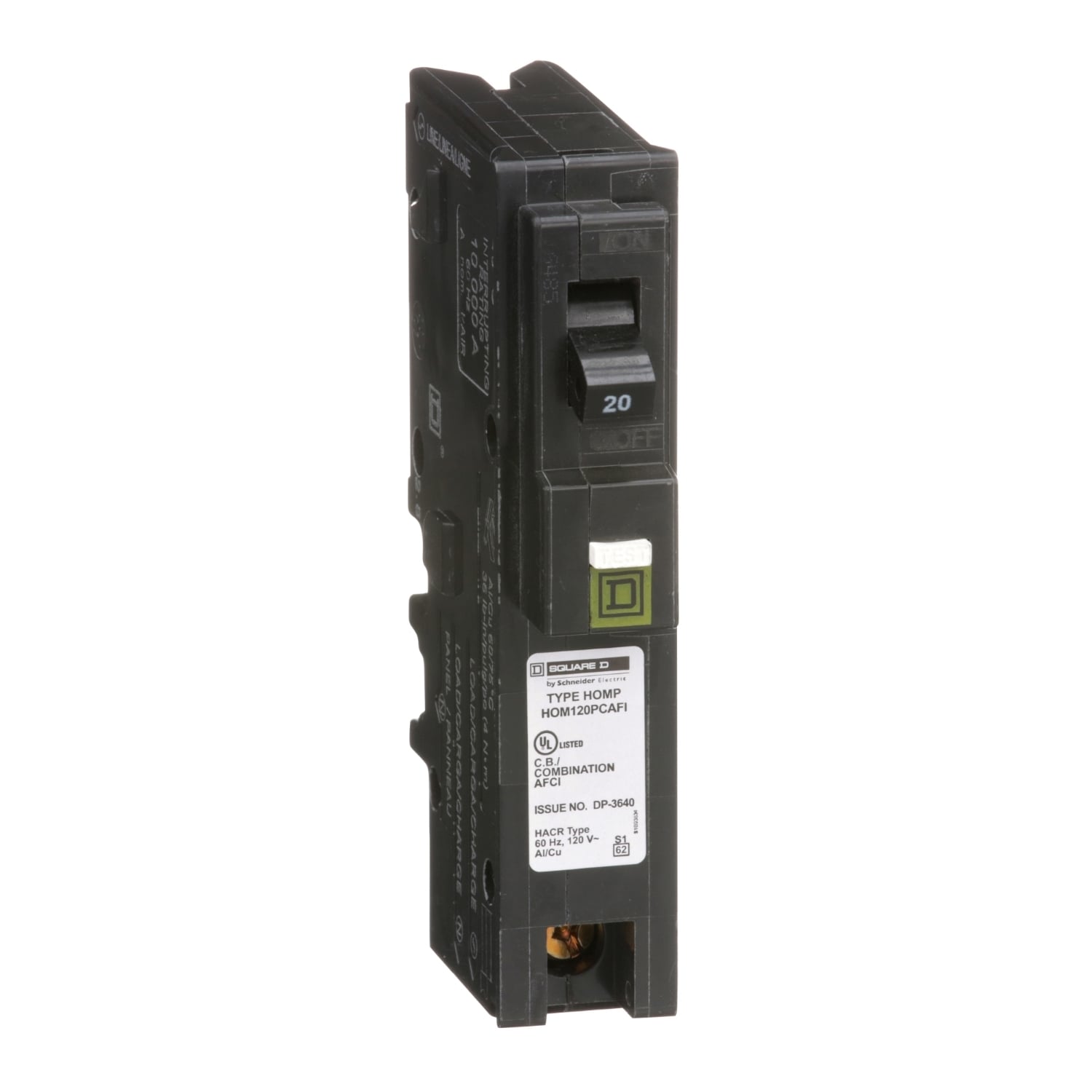 HOM120PCAFI Homeline Miniature Circuit Breaker, 20 Amp, 1 Pole, 120V