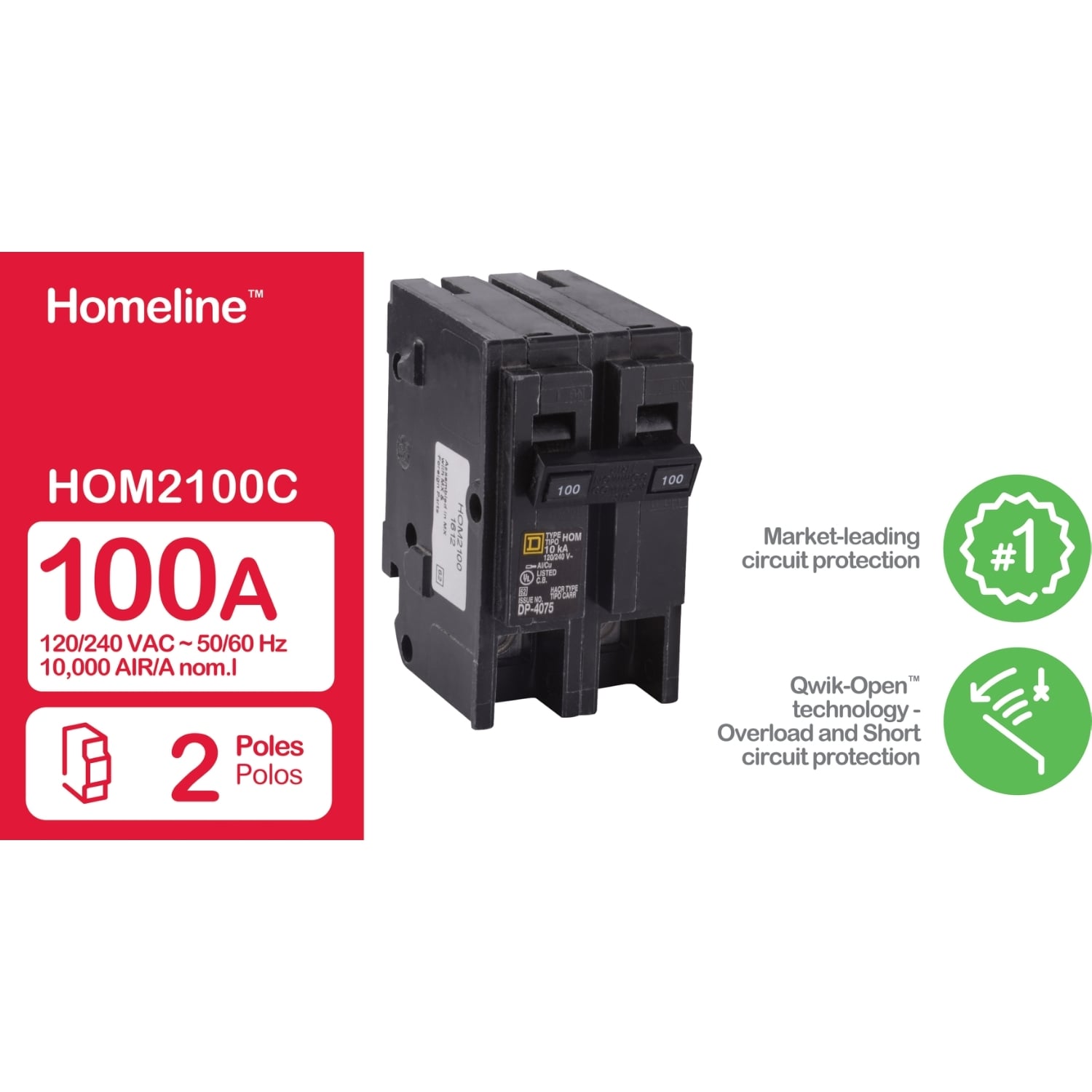 100 Amp Square D Hom2100 Miniature Circuit Breaker 120 240v 100a 45