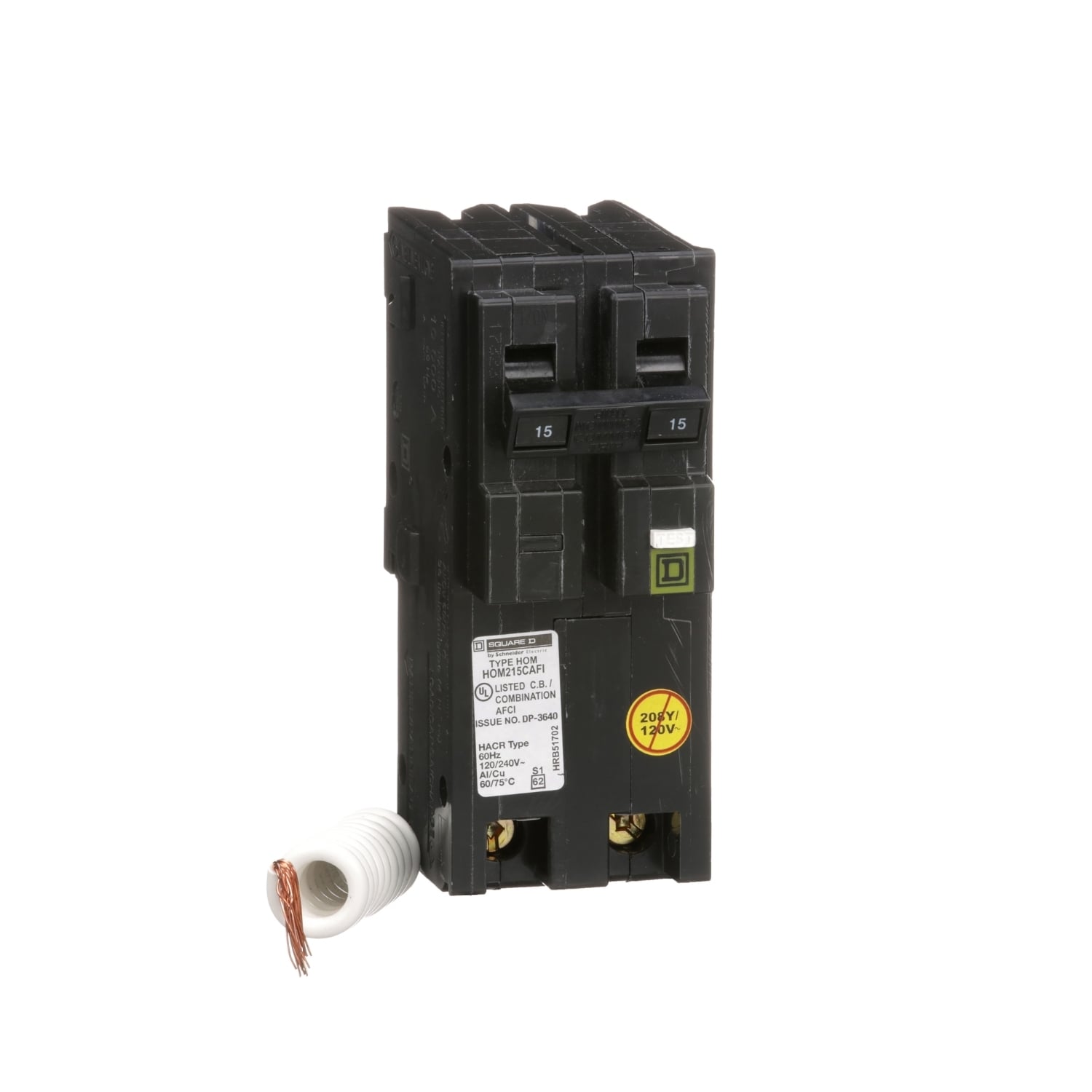 HOM215CAFI Homeline Miniature Circuit Breaker, 15 Amp, 2 Pole, 120V
