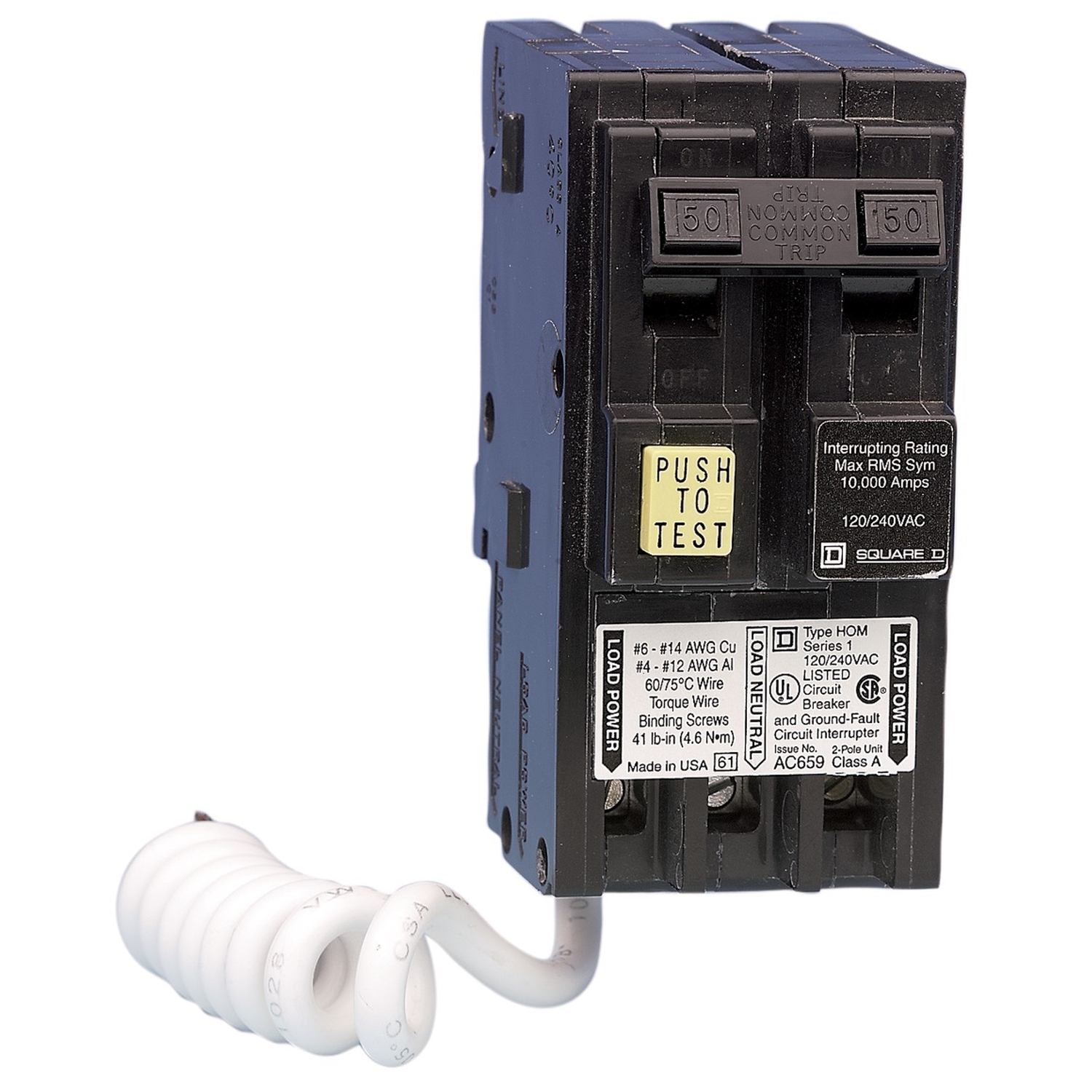 HOM250GFICP Homeline Miniature Circuit Breaker, 50 Amp, 2 Pole, 120/240V