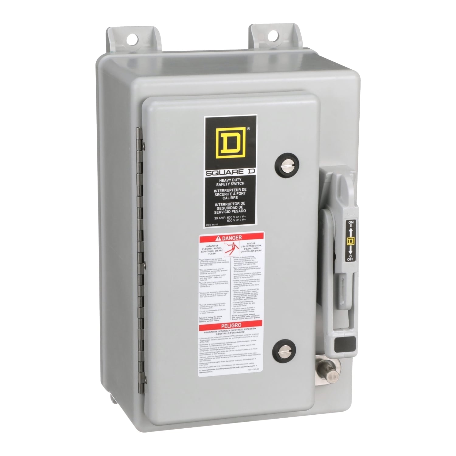 Safety switch, heavy duty, non fusible, 30A, 3 pole, 30hp, 600VAC/DC, NEMA 4X, fiberglass reinforced polyester