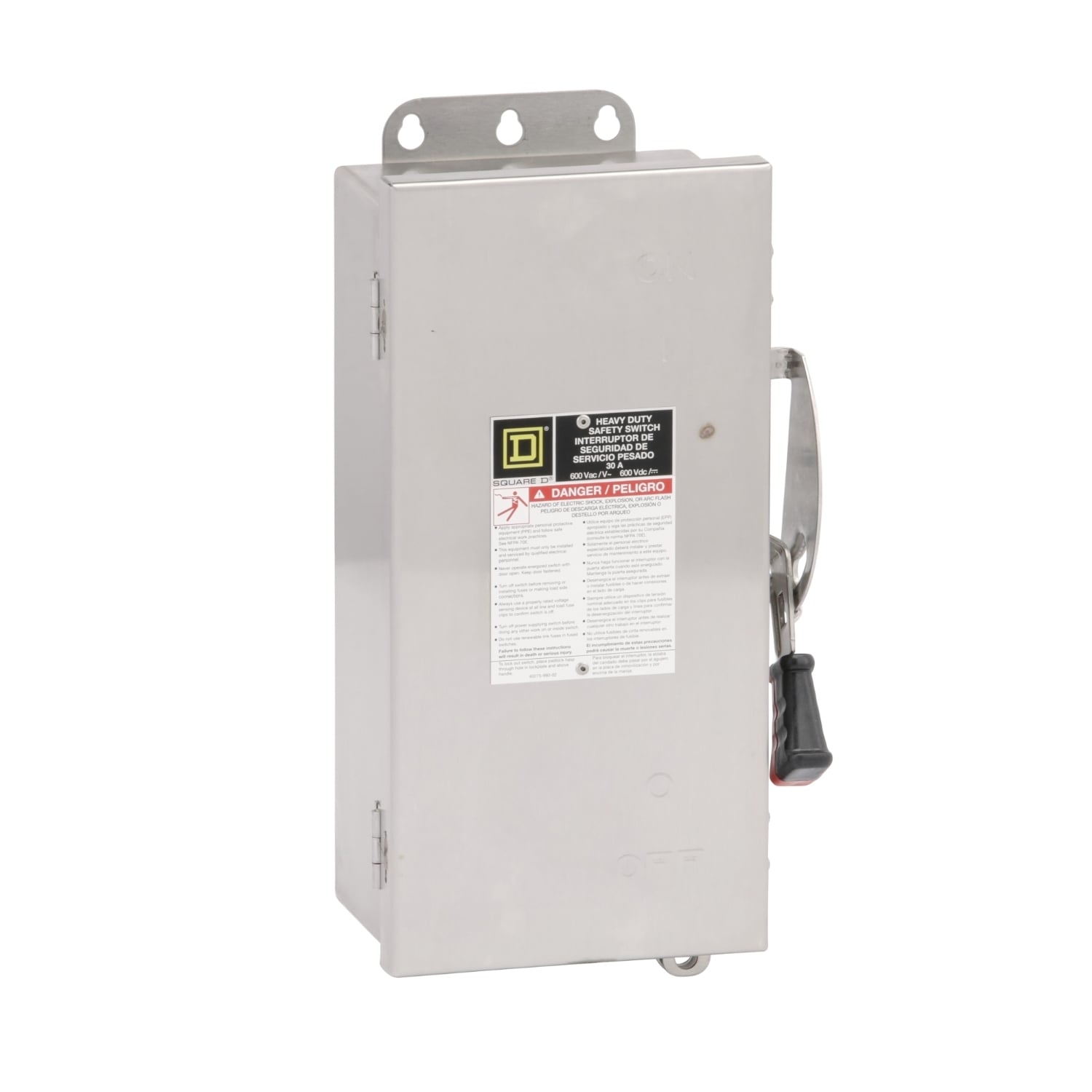 Safety switch, heavy duty, non fusible, 30A, 3 wire, 3 pole, 30HP, 600V AC/DC, NEMA 4, 4X, 5, 304 stainless steel