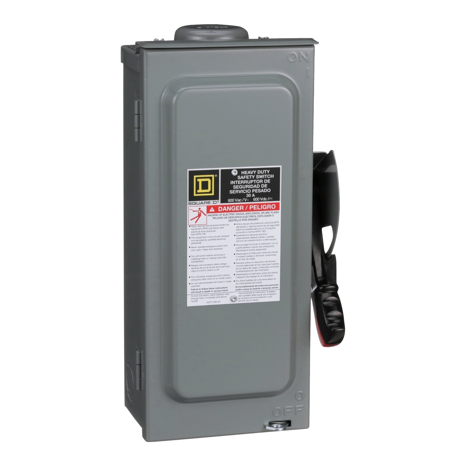 Safety switch, heavy duty, non fusible, 30A, 4 wire, 3 pole, 1 neutral, 30HP, 600V AC/DC, NEMA 3R, bolt on hub provision
