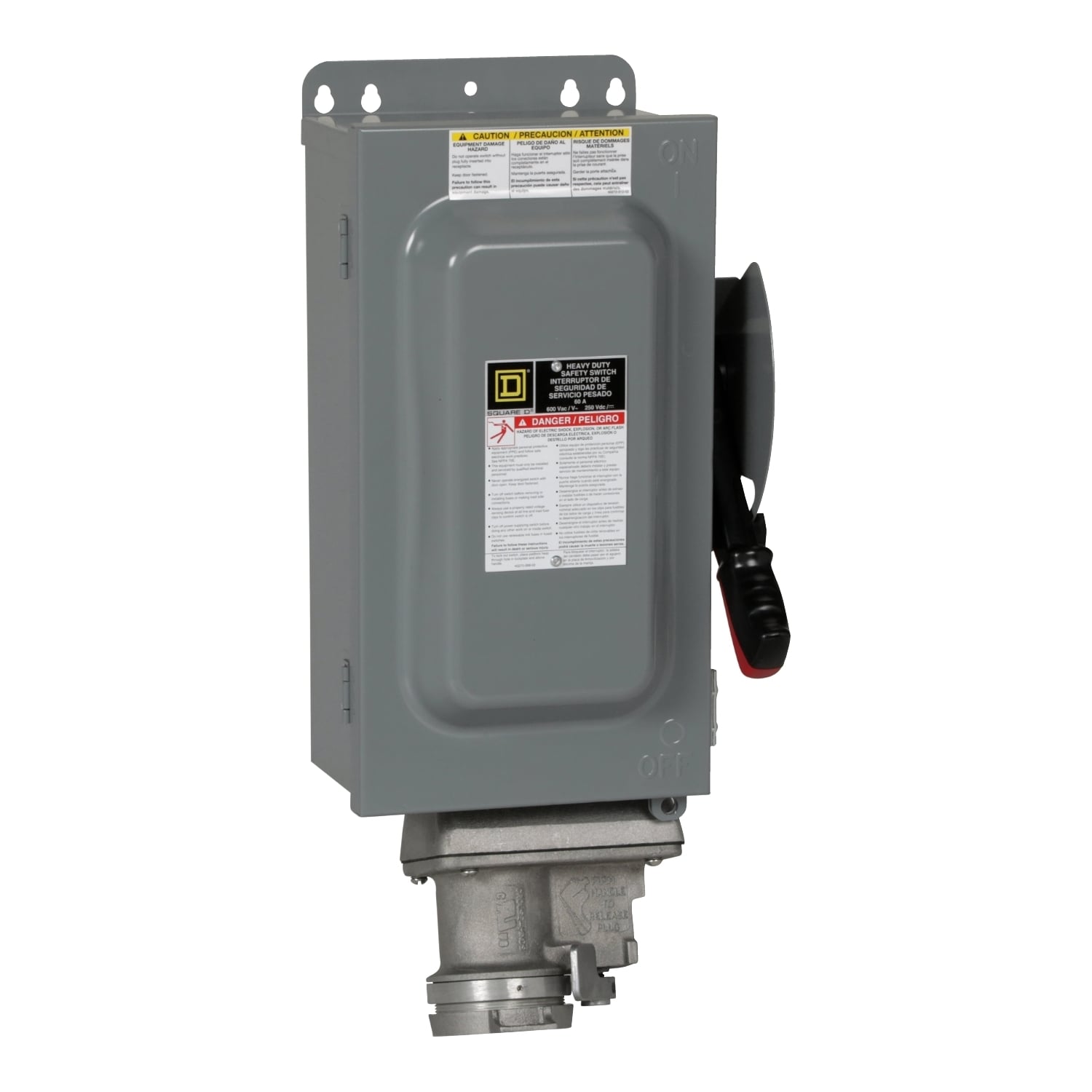 Safety switch, heavy duty, non fusible, 60A, 600VAC/DC, 3 poles, 60HP, NEMA 12K, Crouse-Hinds Arktite