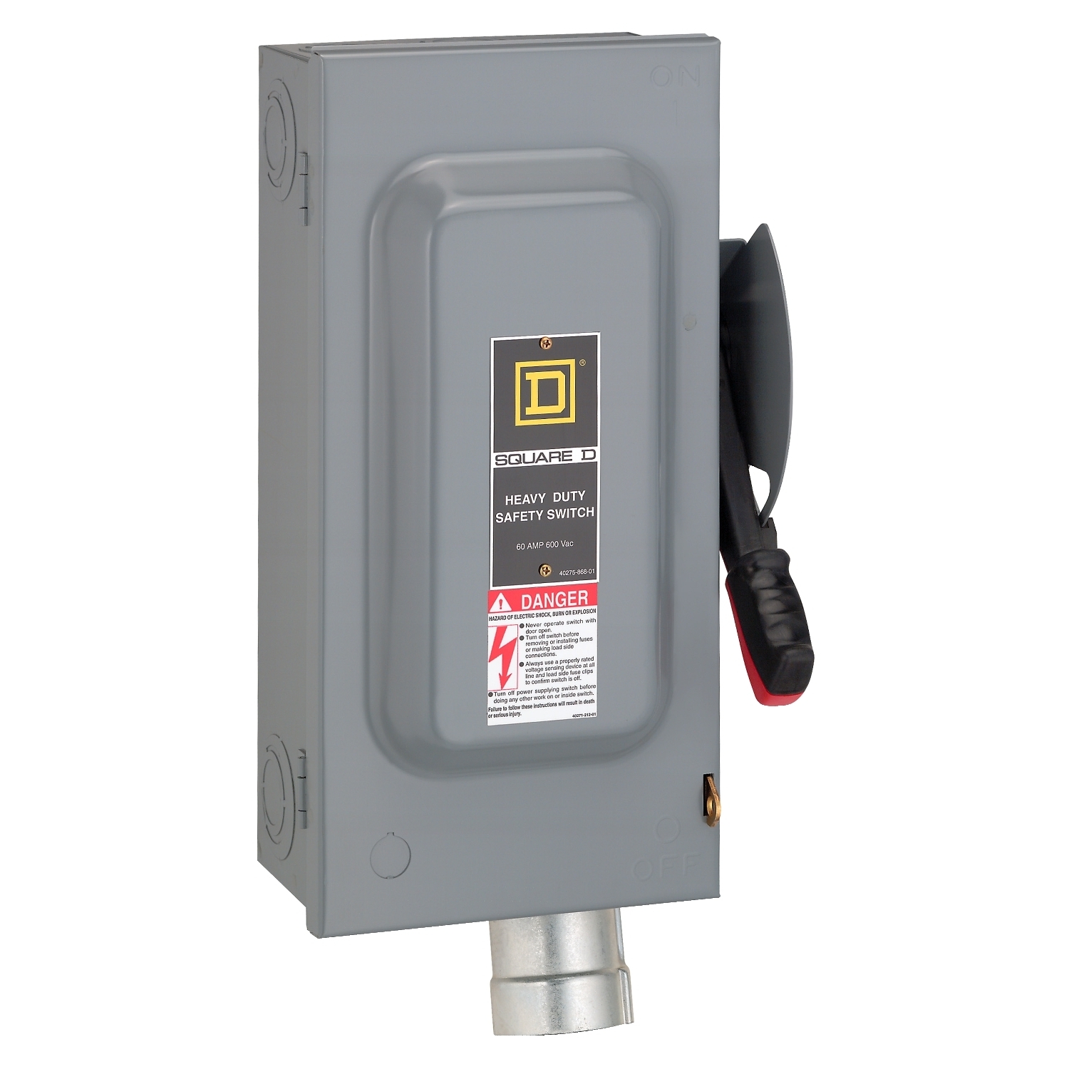 Safety switch, heavy duty, non fusible, 60A, 600VAC/DC, 3 poles, 60HP, NEMA 12K, Hubbellock receptacle